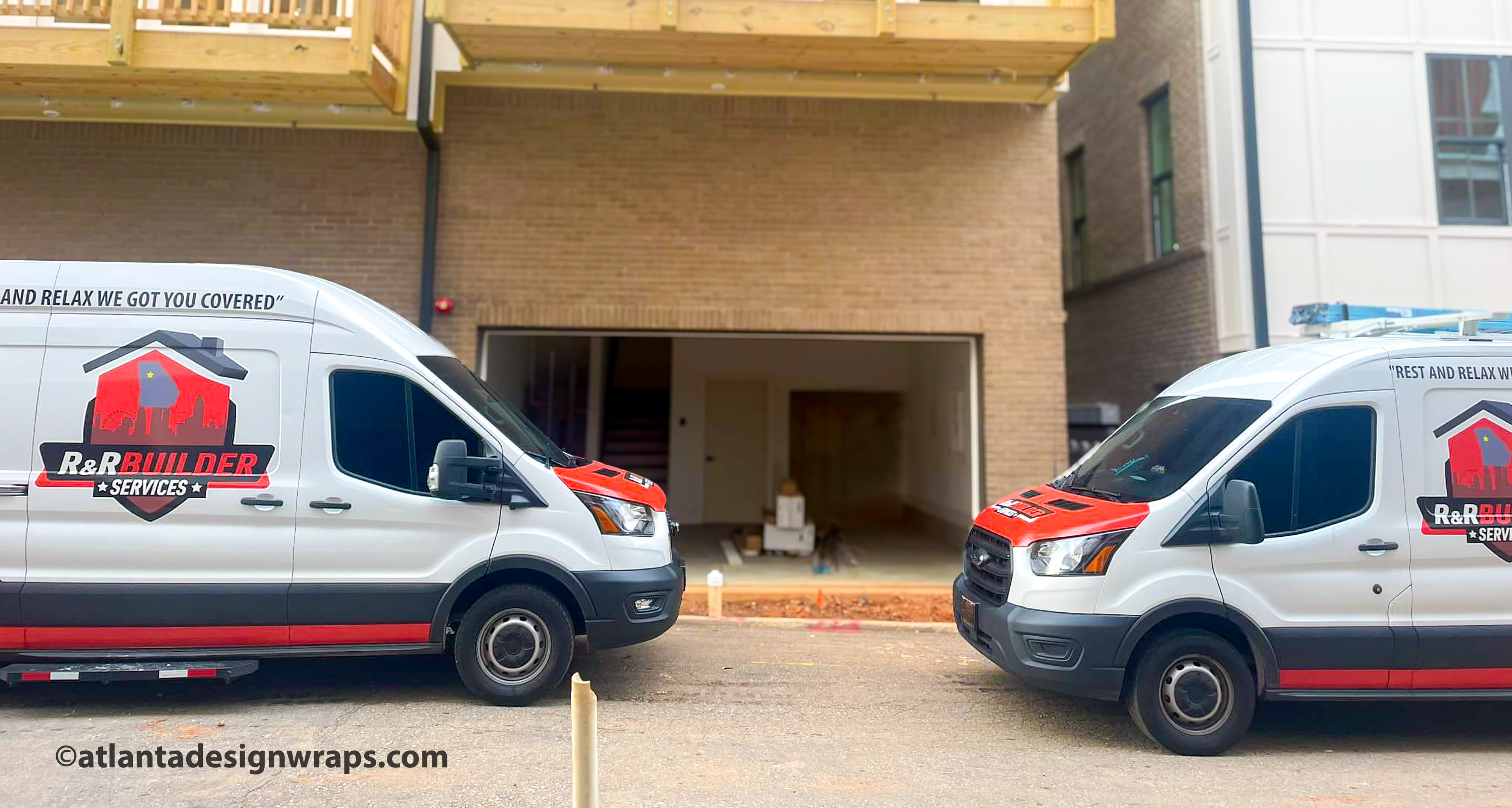 Close-up of R&R Builder Services truck wrap installed by Atlanta Design Wraps.