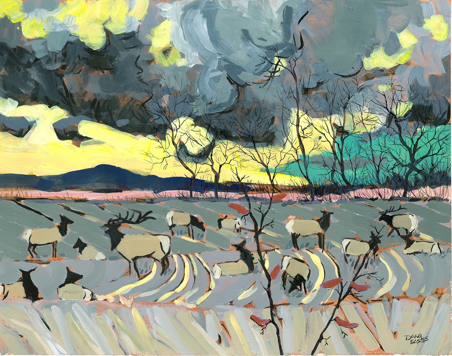 Wapiti Windstorm 20x16", acrylic on paper
