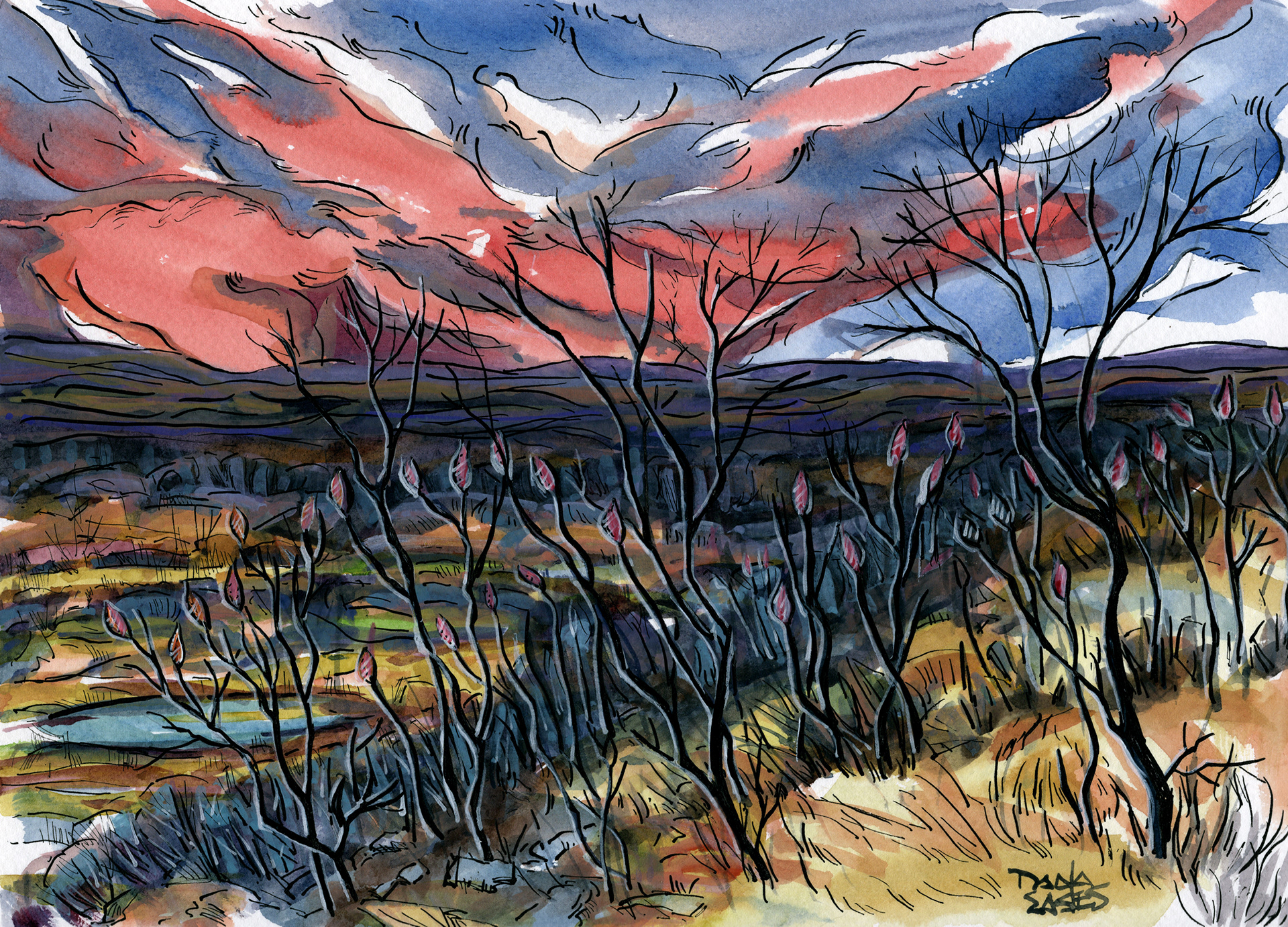 Ft. Riley Ridge, Watercolor, sold