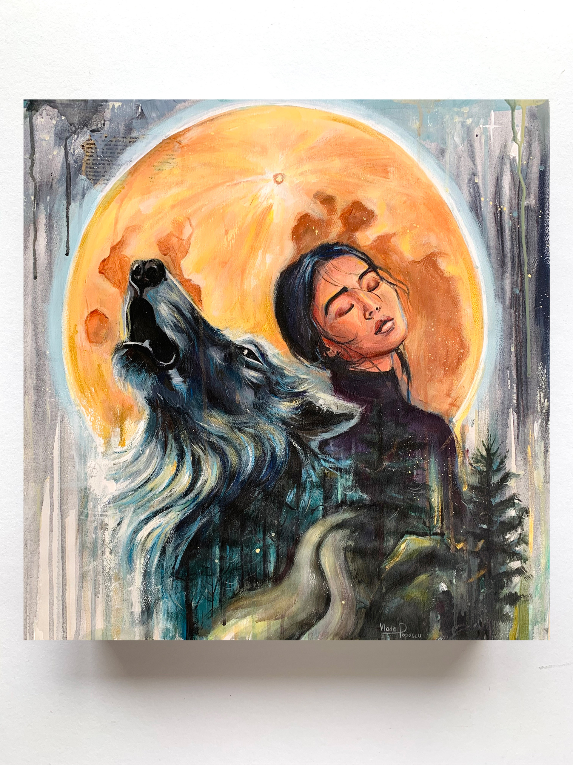 Woman and Wolf, 60x60cm, acrylic on canvas