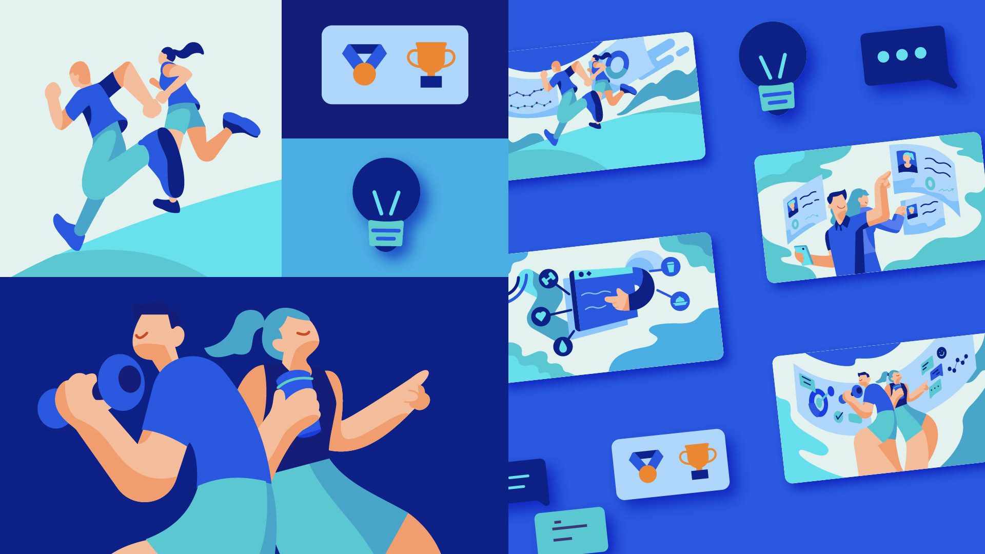 card illustrations for Health track apps