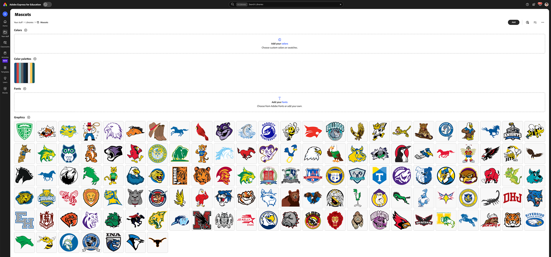 Library of all school mascots, which is used in many district projects