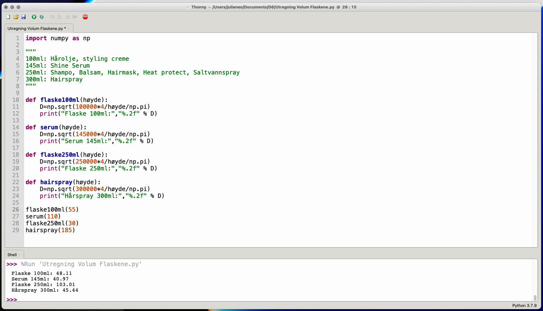Python use for volume