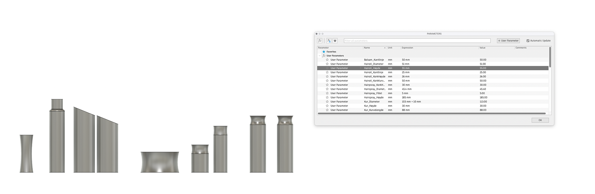 Parameters for easy size changes