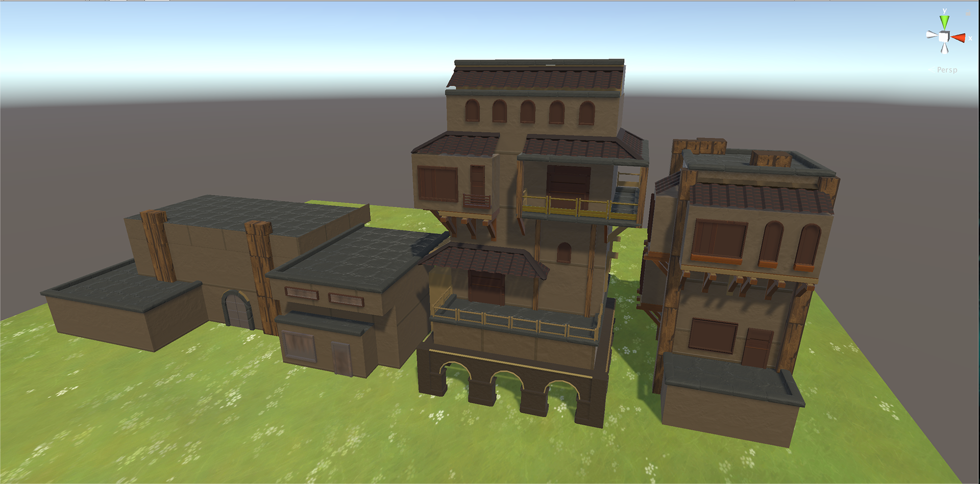 Test scene in Unity with a collection of buildings I made to show the power