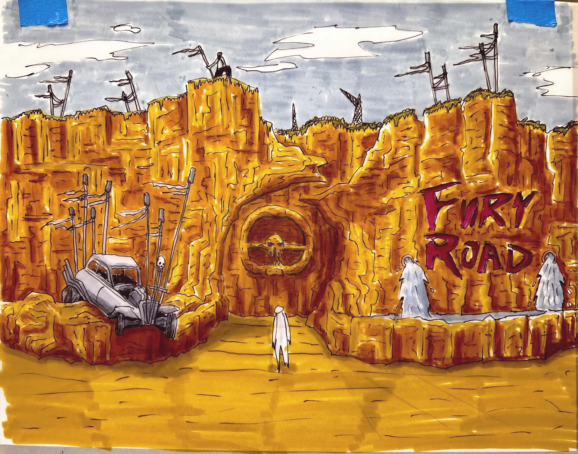 Mad Max - Fury Road attraction entrance, version 2 (Ink & marker, 2024)