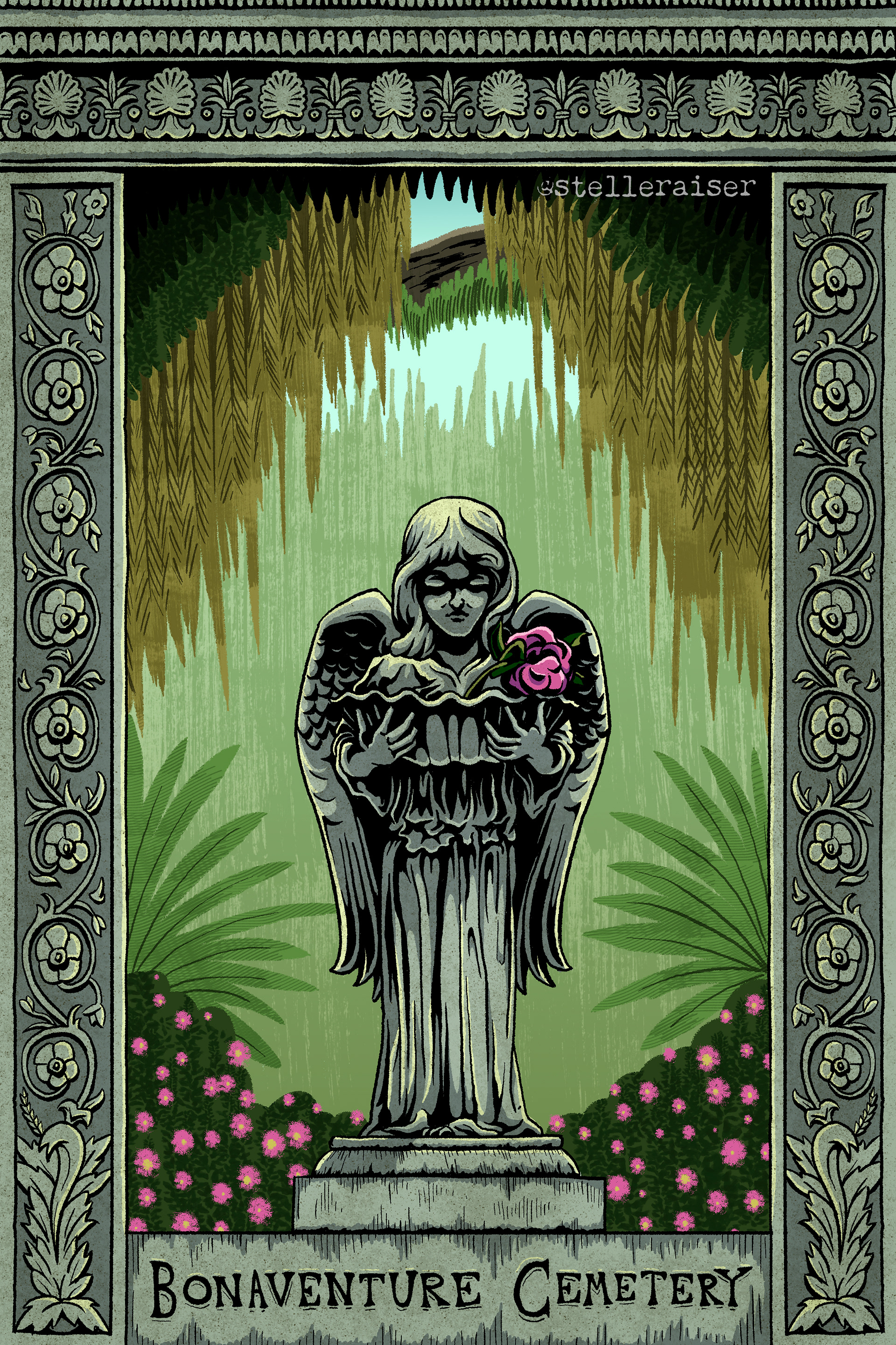 Bonaventure Cemetery Postcard (Photoshop, 2025)