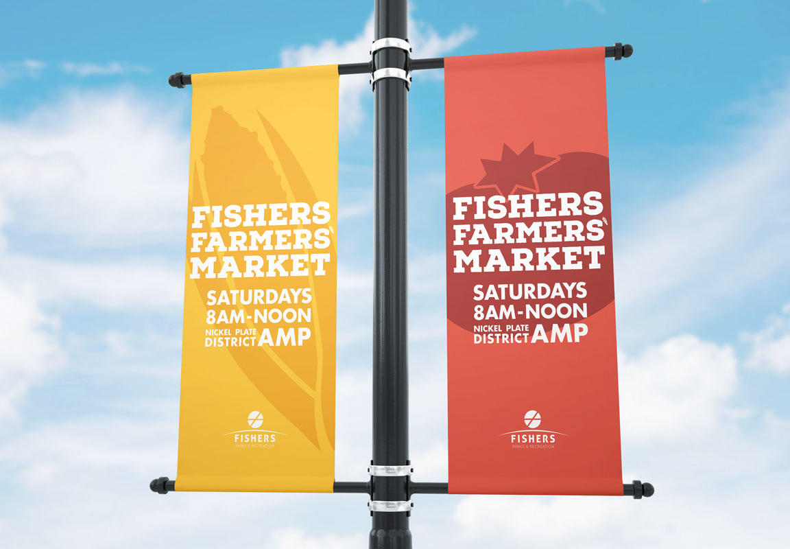 Pole banners throughout Fishers advertising event times