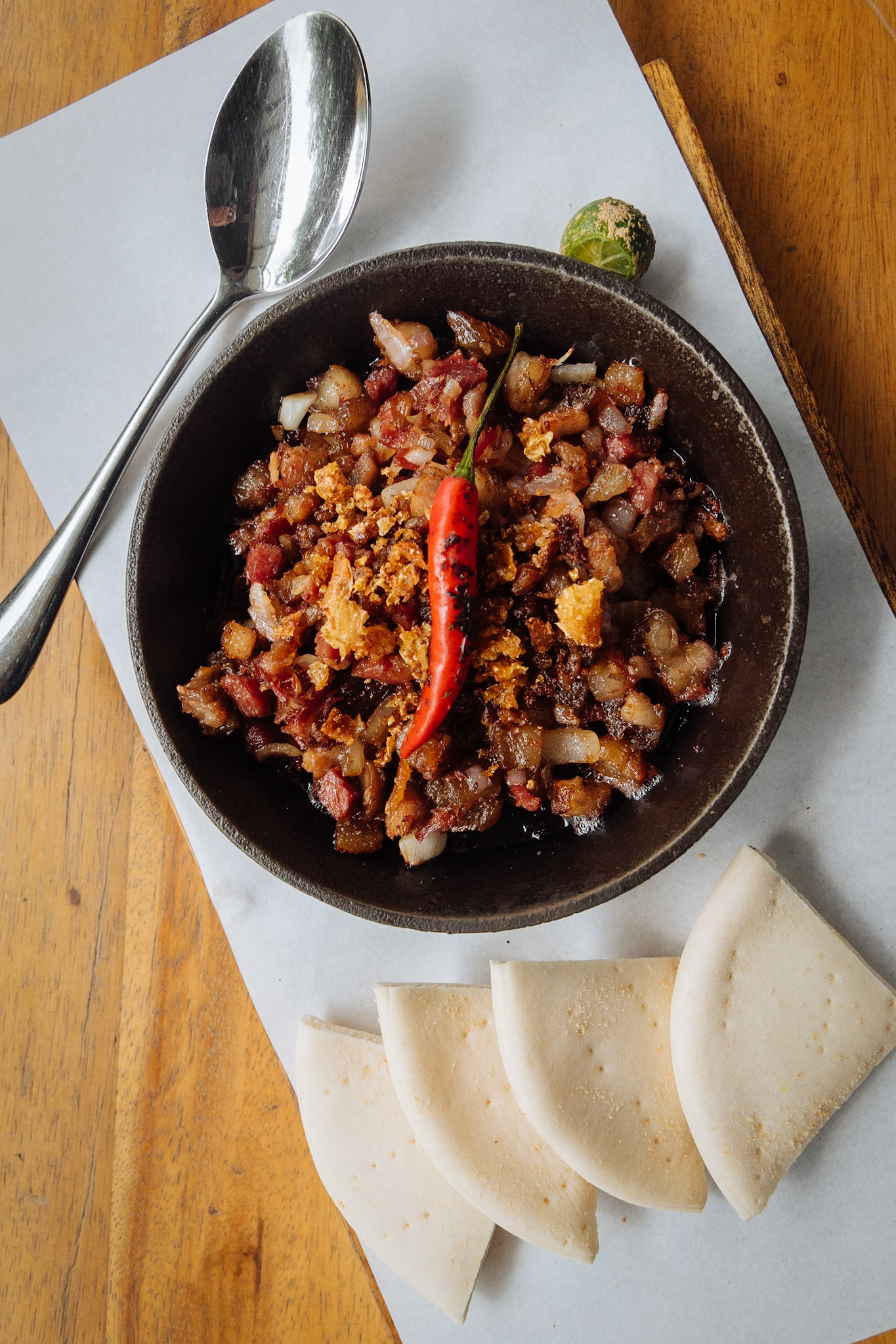 Corned Beef Sisig with Flat Pandesal.