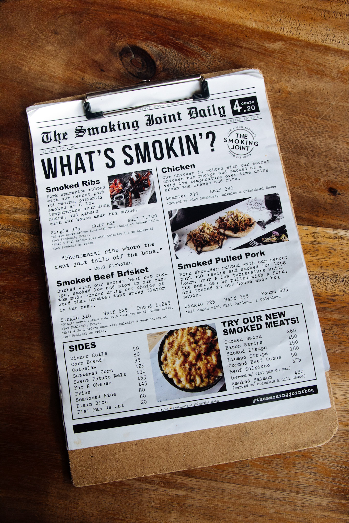 Smoking Joint's Menu.
