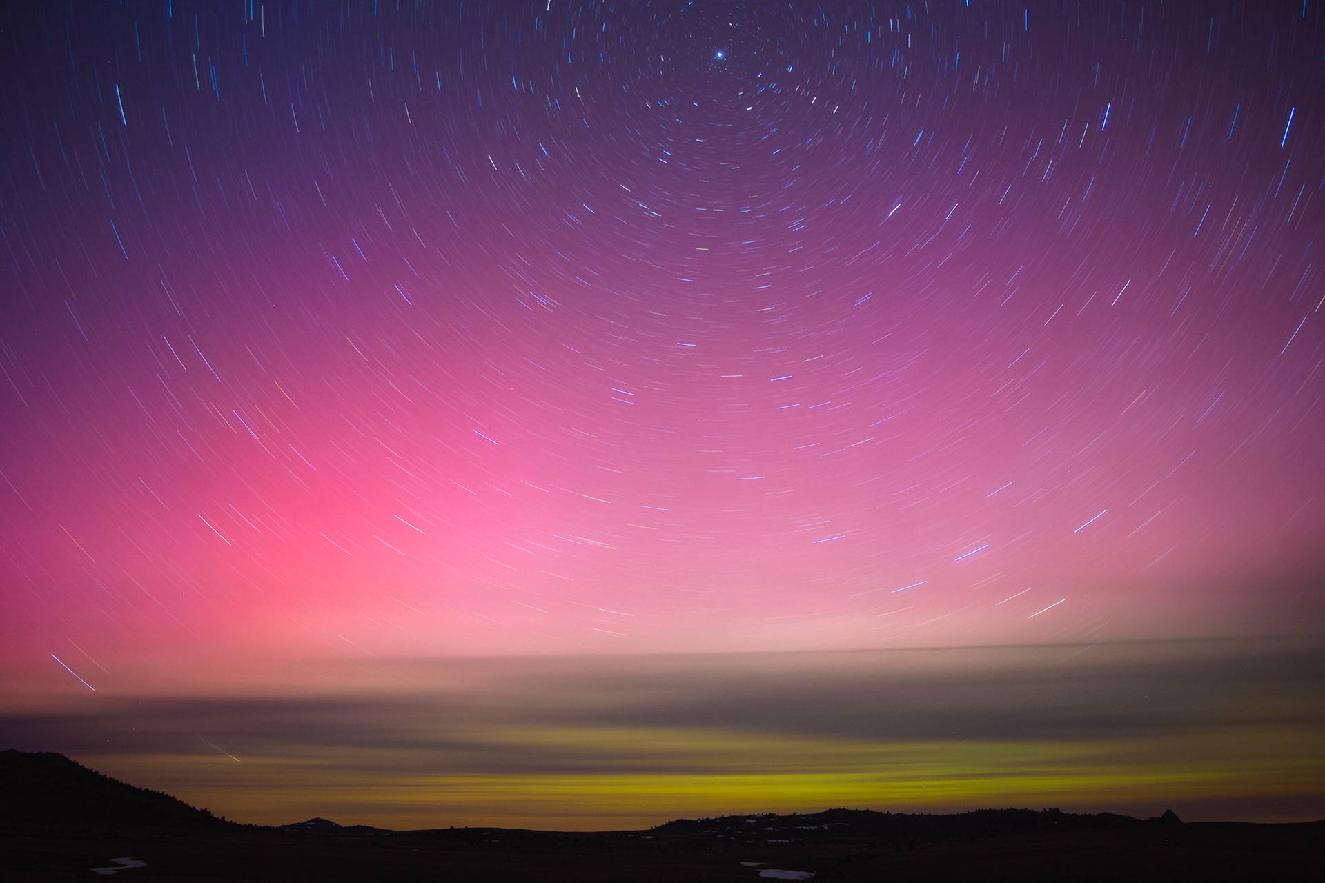 The Aurora Borealis makes a surprise appearance over the plains north of Laramie, WY, Monday, April 24, 2023.