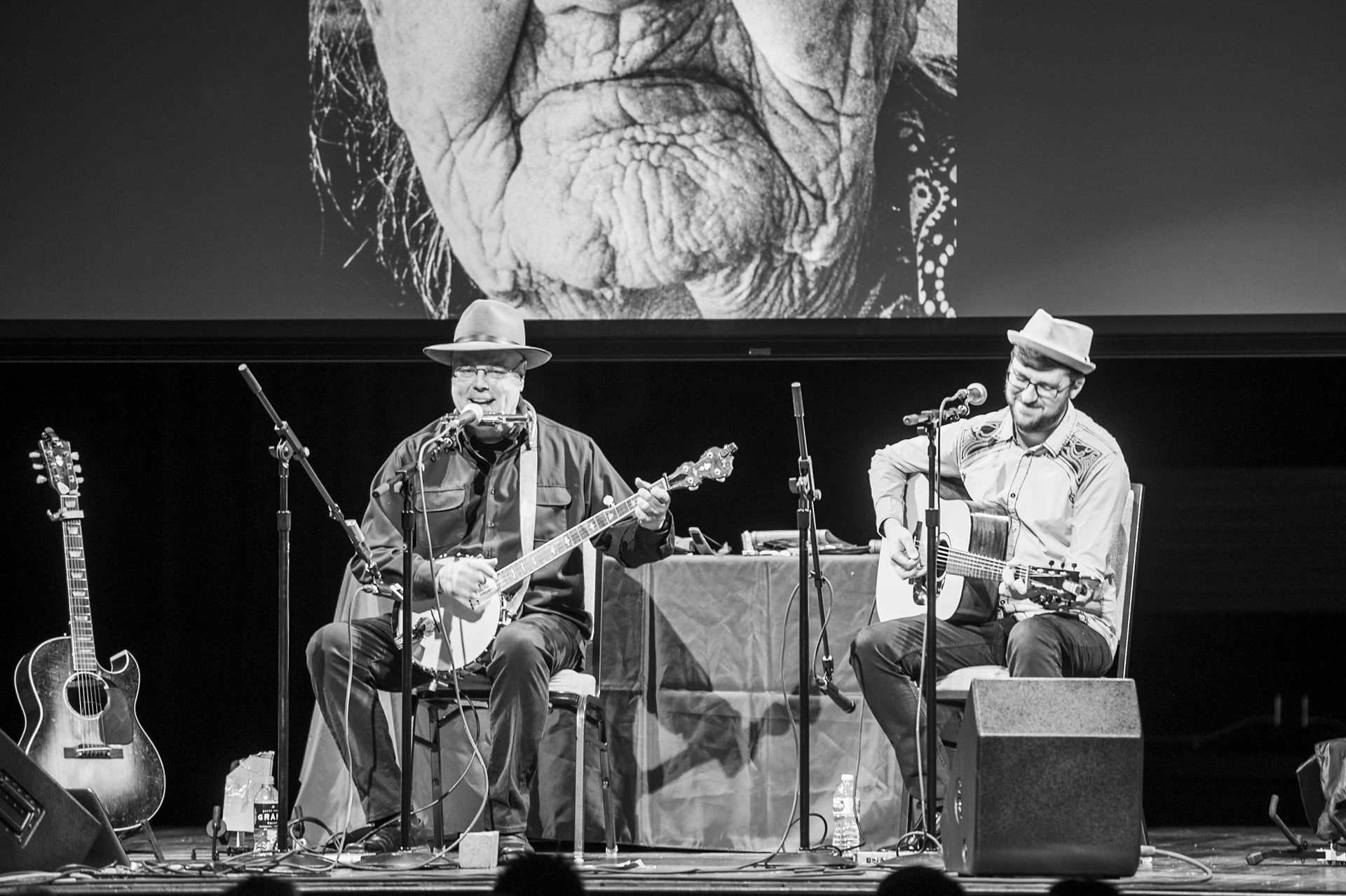 Grammy winner David Holt and Josh Goforth perform on the opening night of the Woodward Opera House in Mount Vernon. 