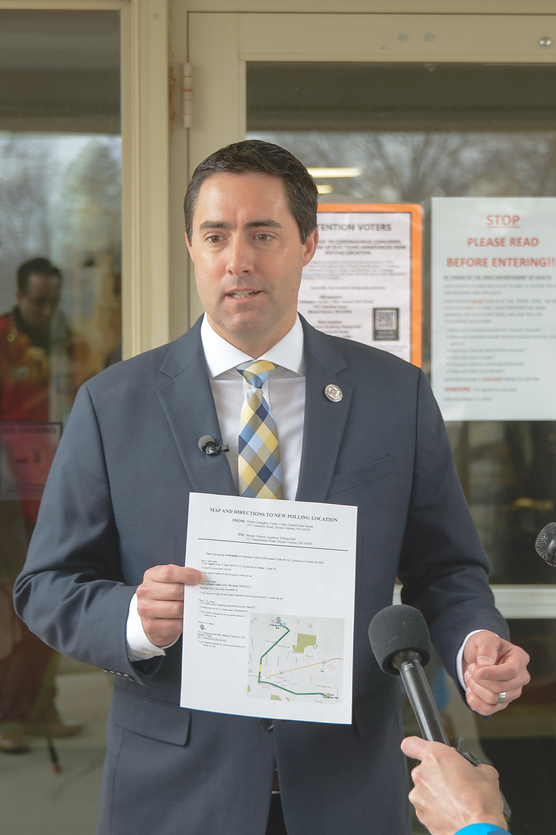 Ohio Secretary of State Frank LaRose speaks during a press conference at the Ohio Eastern Star Home in Mount Vernon on March 12, 2020. LaRose praised local election boards for moving a polling location quickly as coronavirus cases increased in Ohio.