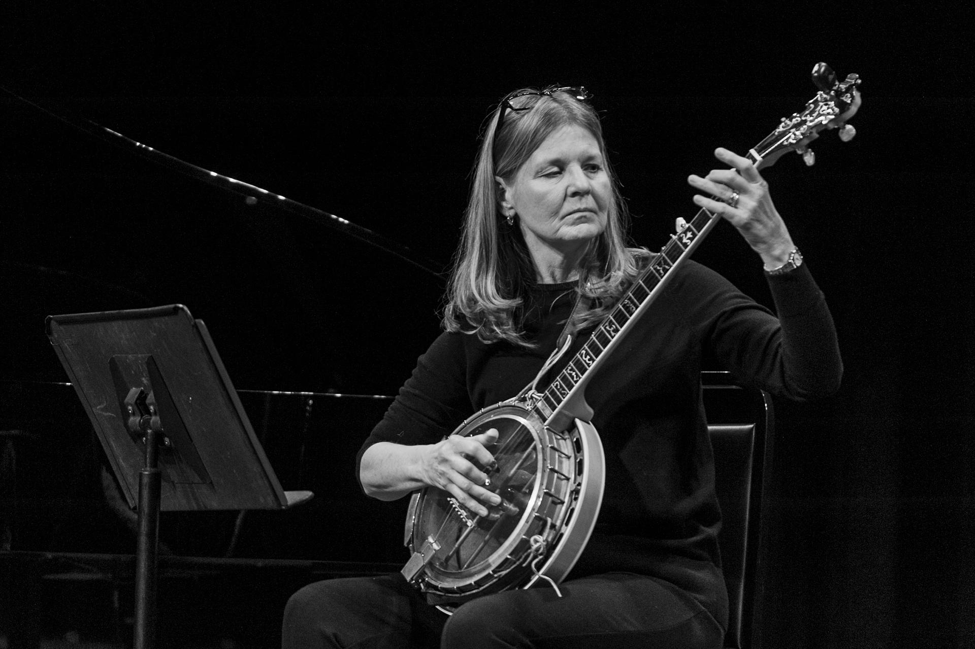 Carol McCutcheon performs on the stage of the Woodward Opera House on Valentines Day in 2019
