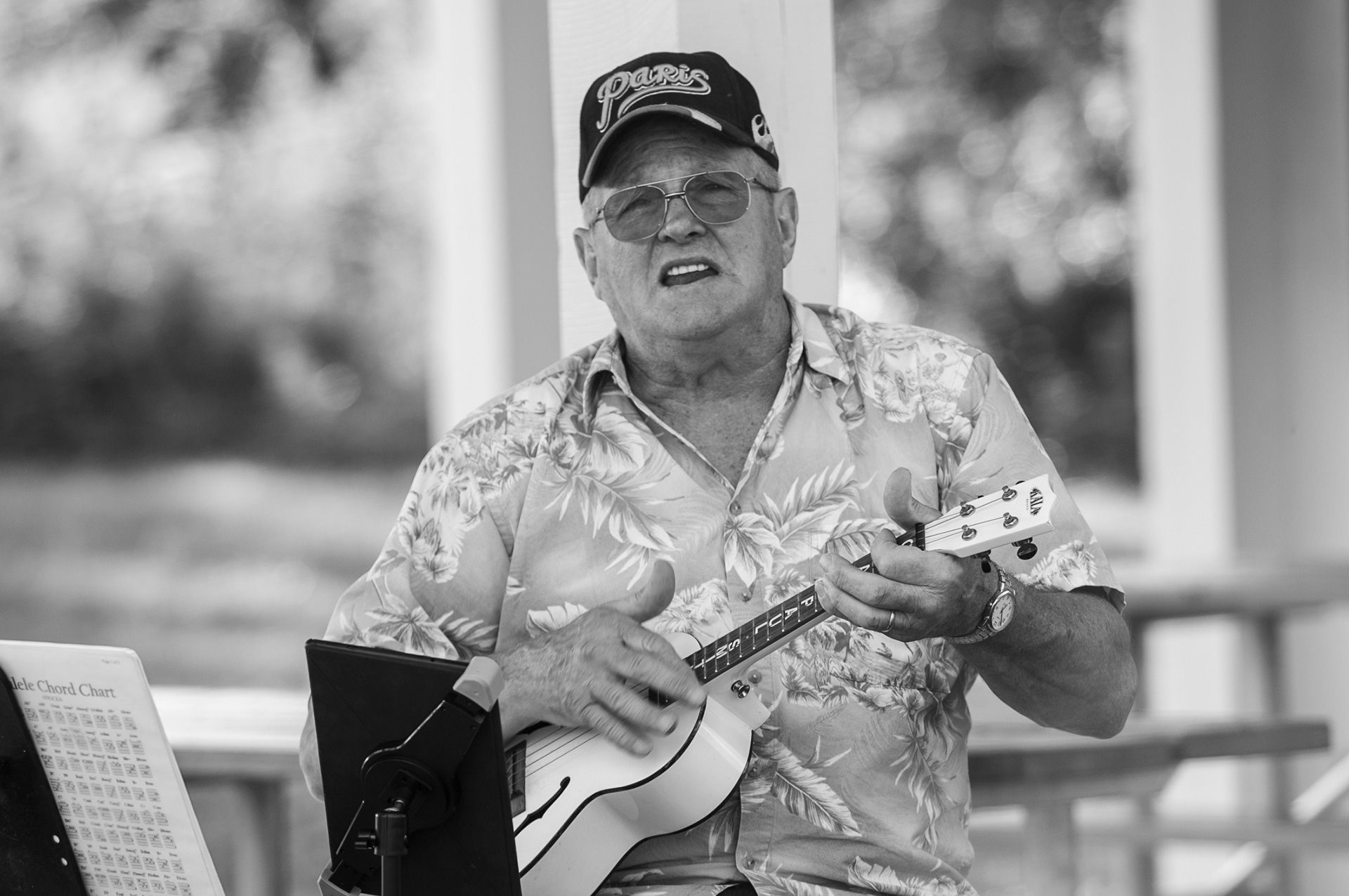 Paul Smith performs on the ukulele at Ariel-Foundation Park.