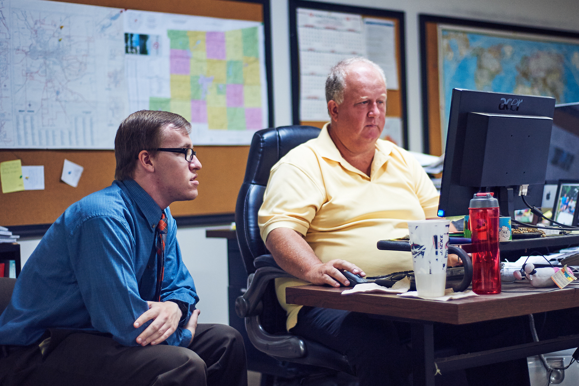 On his first day as Sports Editor, Eric Starkey learns from then City Editor Fred Main about the News' styles and layouts.