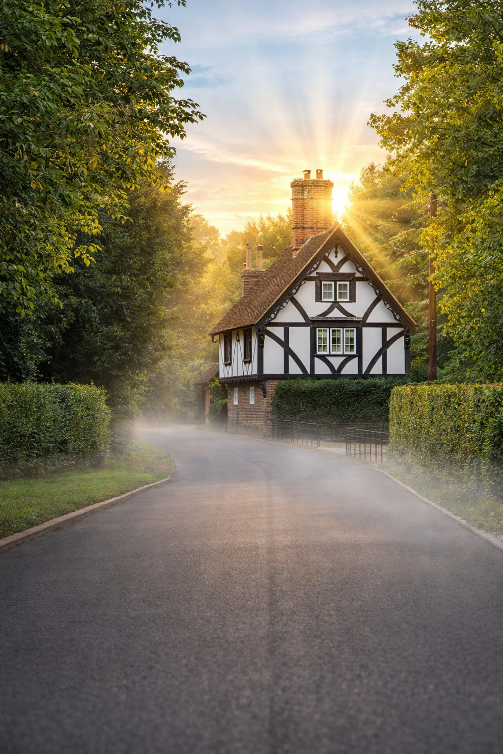 AI Retouche of a road and house near Canterbury, England