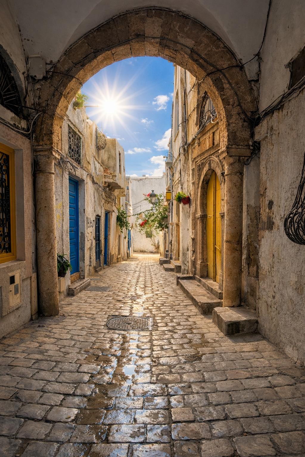 AI Retouche of a street in the Medina of Tunis, Tunesia