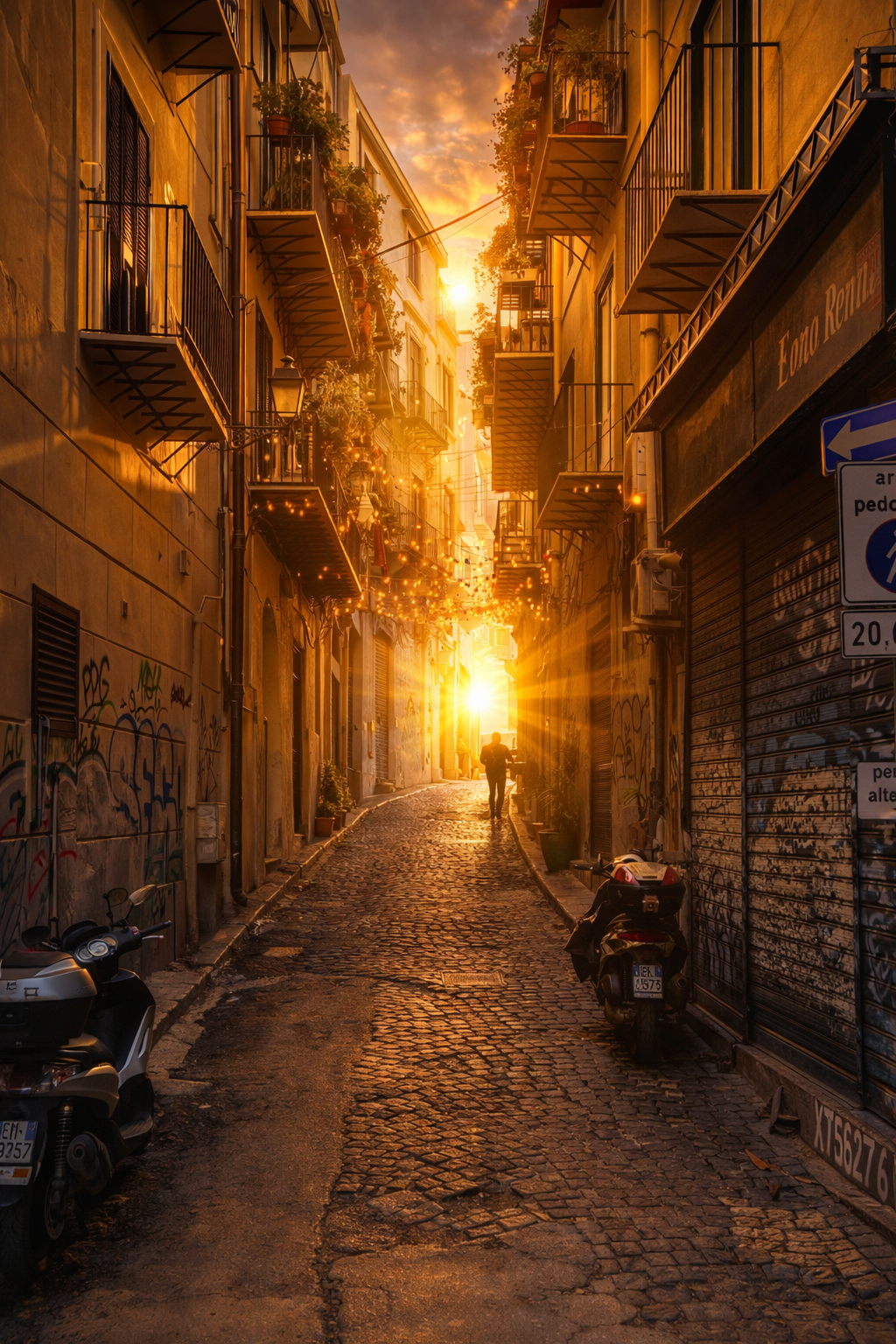 AI Retouche of an existing photo of a little street in Palermo, Sicily, Italy