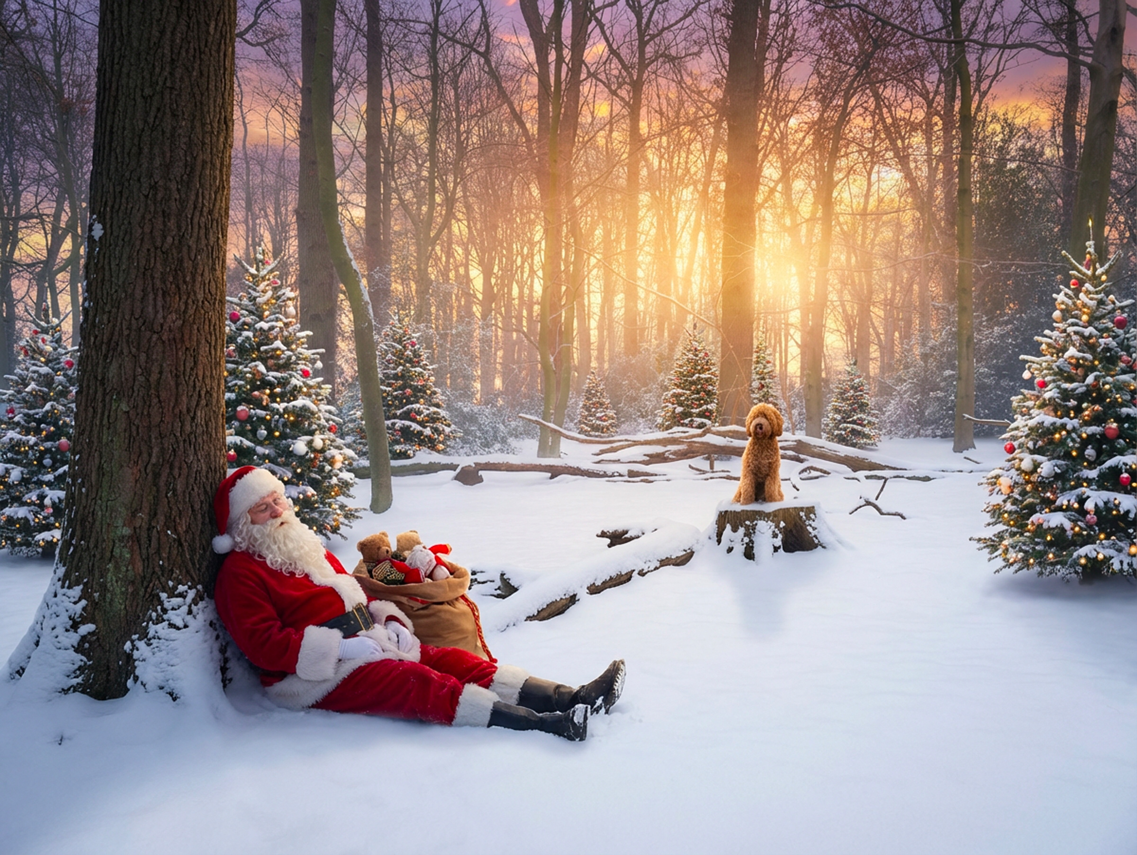 AI Retouche of a photo of a dog, with the intention to create a Christmas Family card