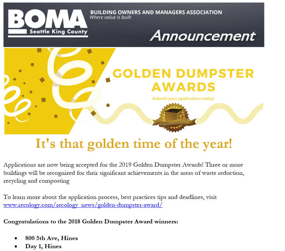 I designed the E-News Letter Head for the Golden Dumpster Awards