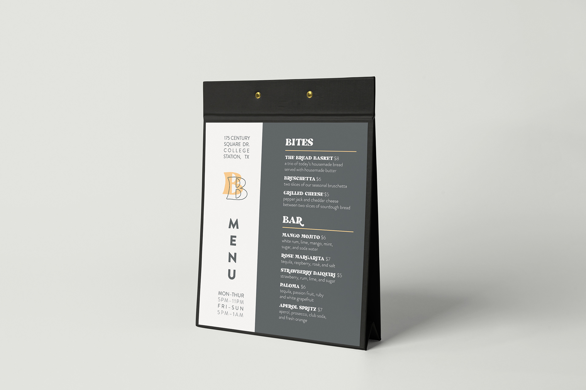 Menu mockup.