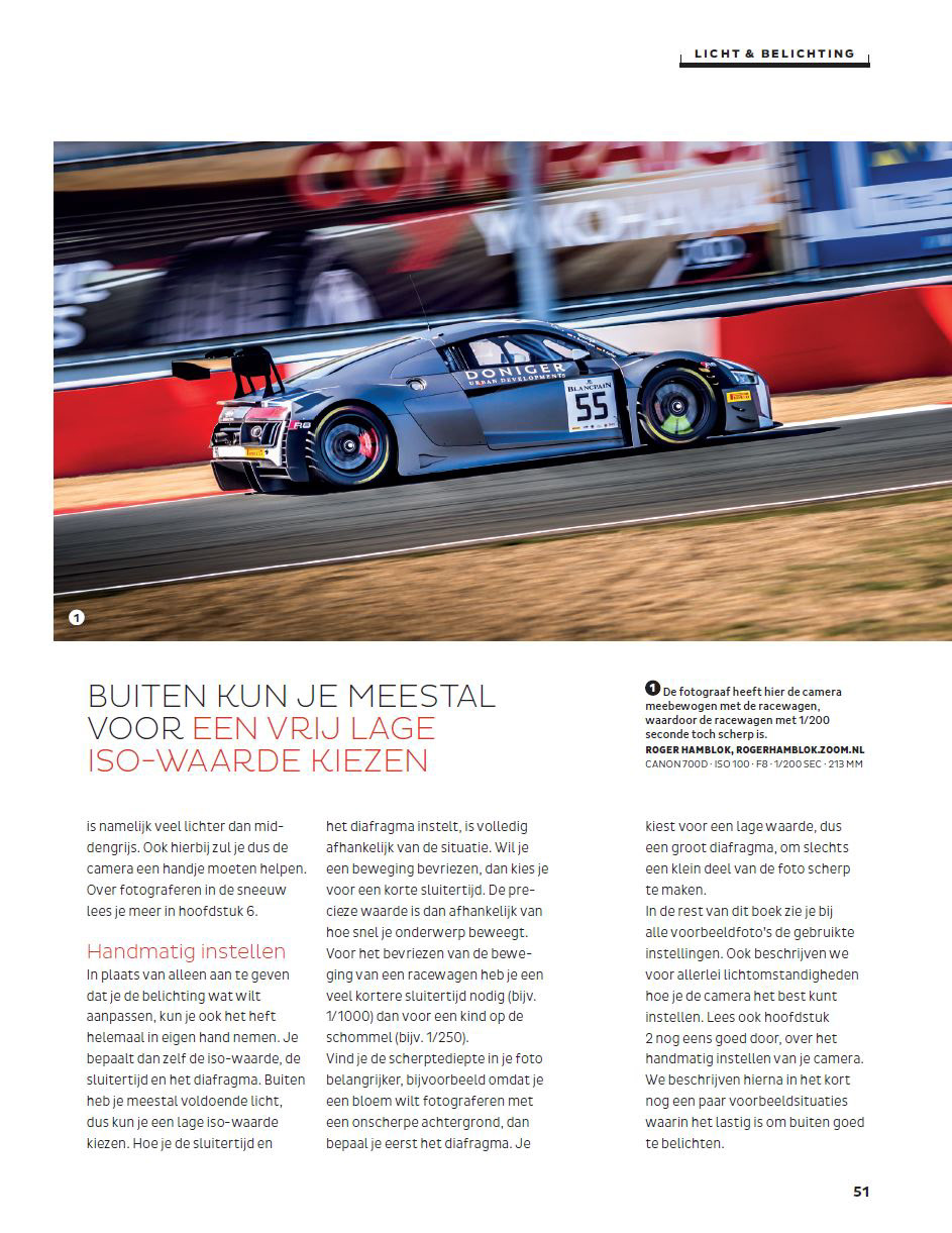 Een van mijn foto's van een AUDI R8 tijdens de 'Blancpain Race' bij een artikel over 'Licht en belichting' van ZOOM.NL