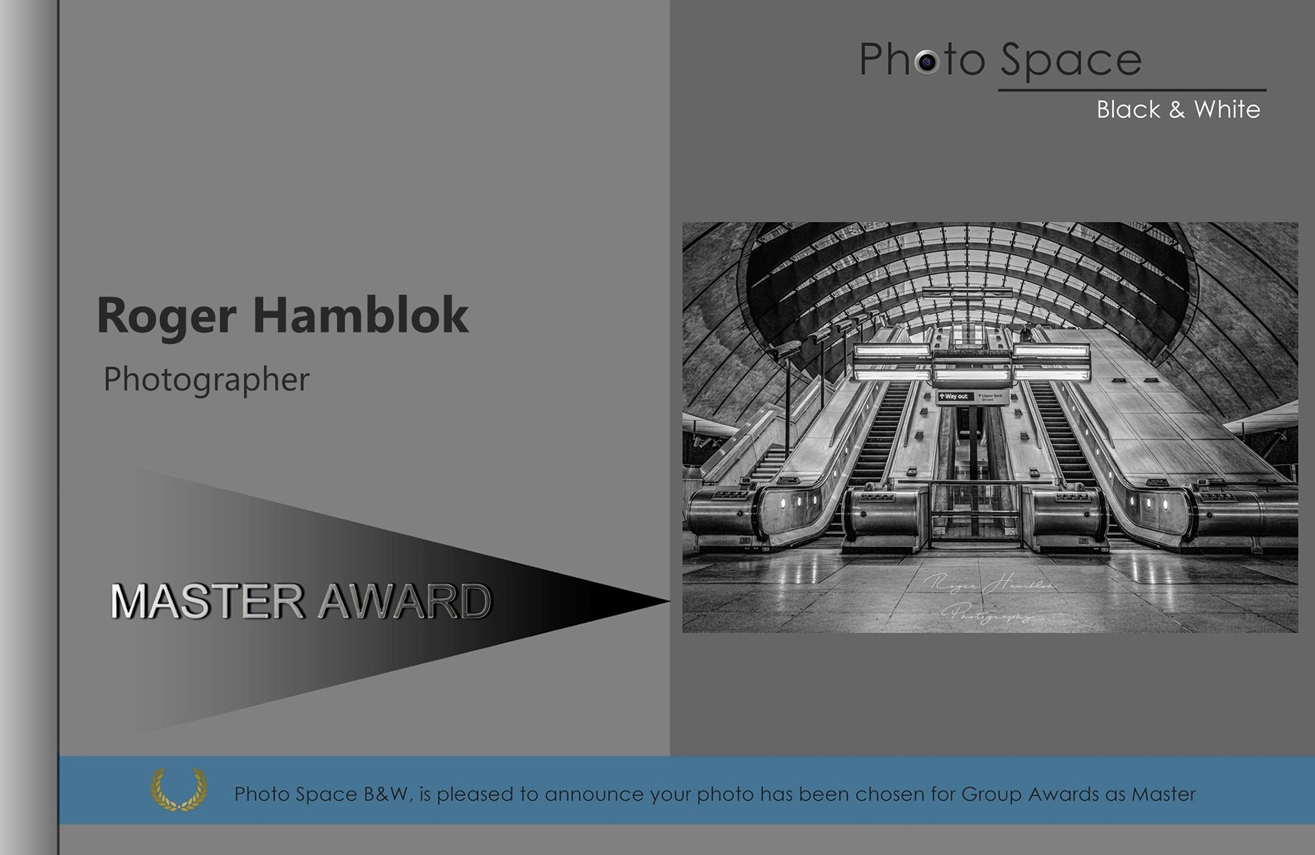 Award of Excellence from Photo Space Black & White