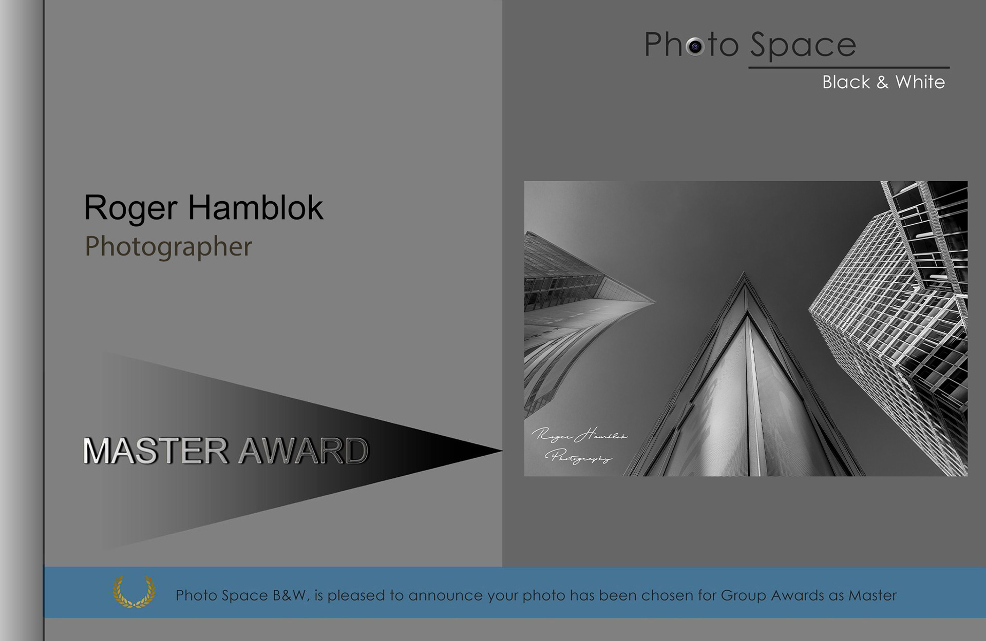 Master Award from Photo Space Black & White