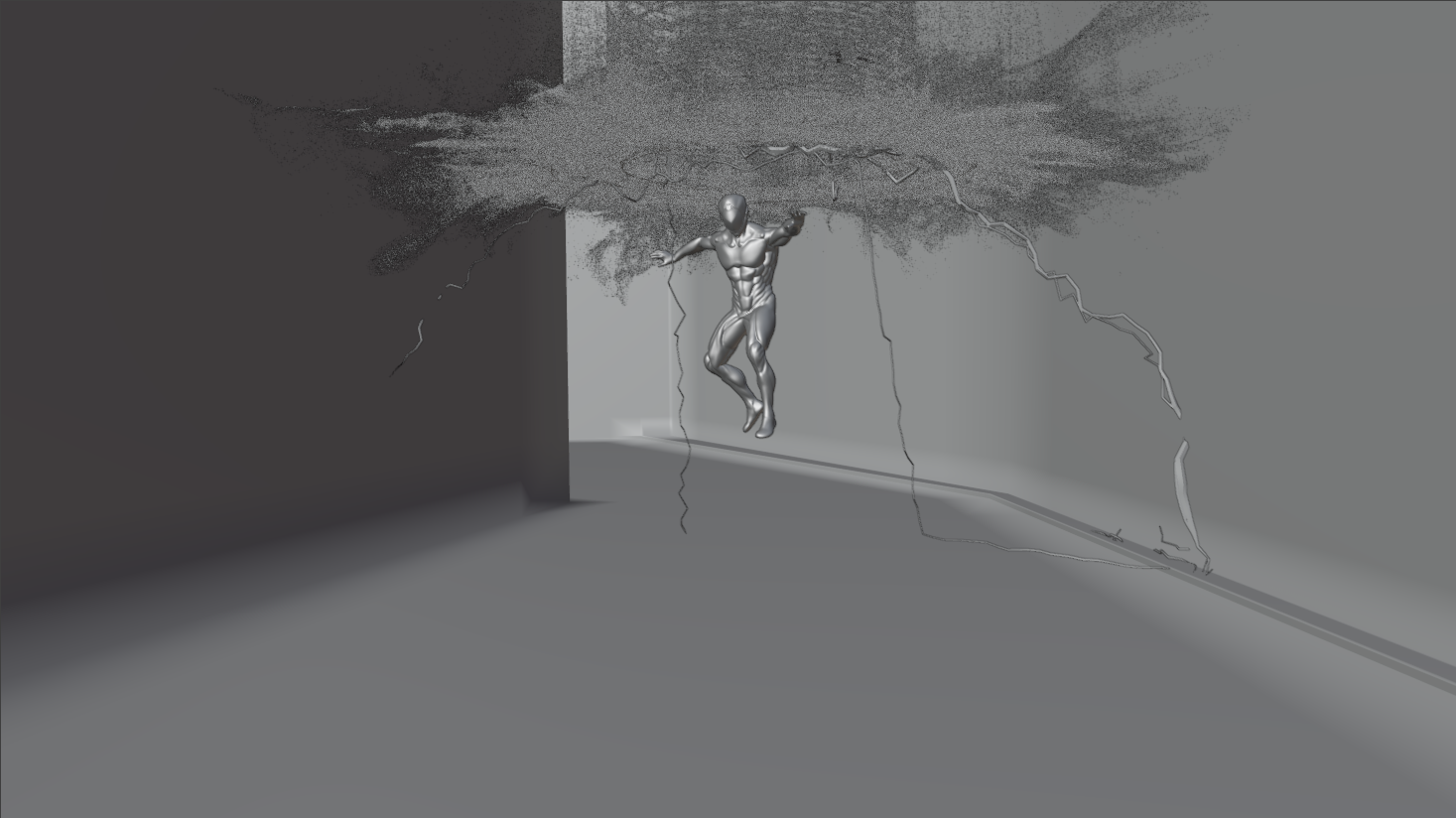 Viewport screenshot of the character's arrival