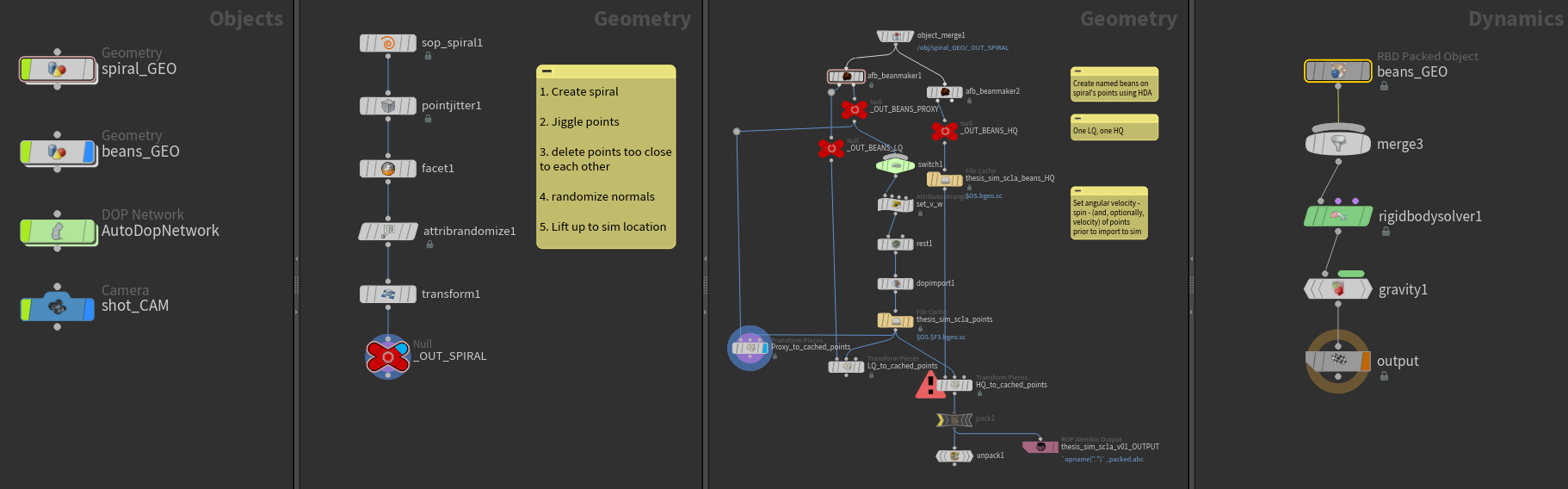 Simple Houdini node setup for RBD bean falling simulation