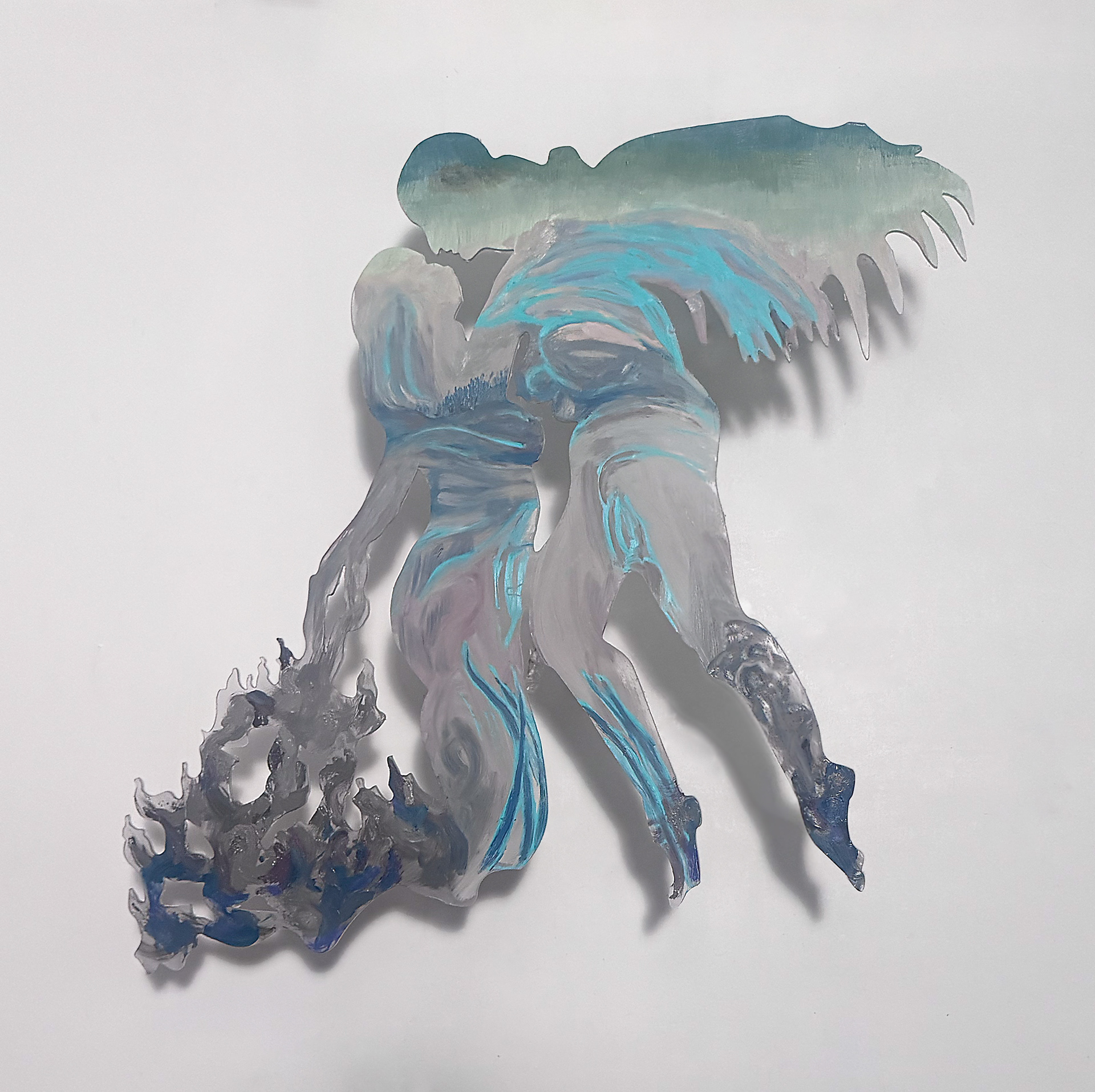 Fish and Bird | oil on plexiglass | approzimately 48 by 56 inches | 2025