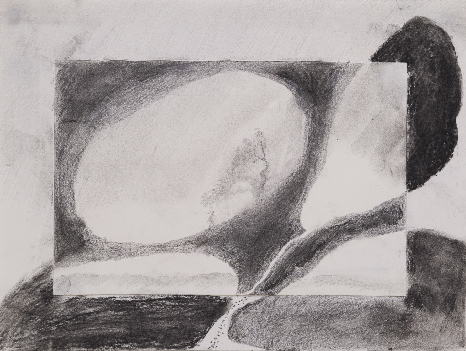 Cave Hole | charcoal, graphite, paper on recycled paper | 12 by 9 inches | 2024