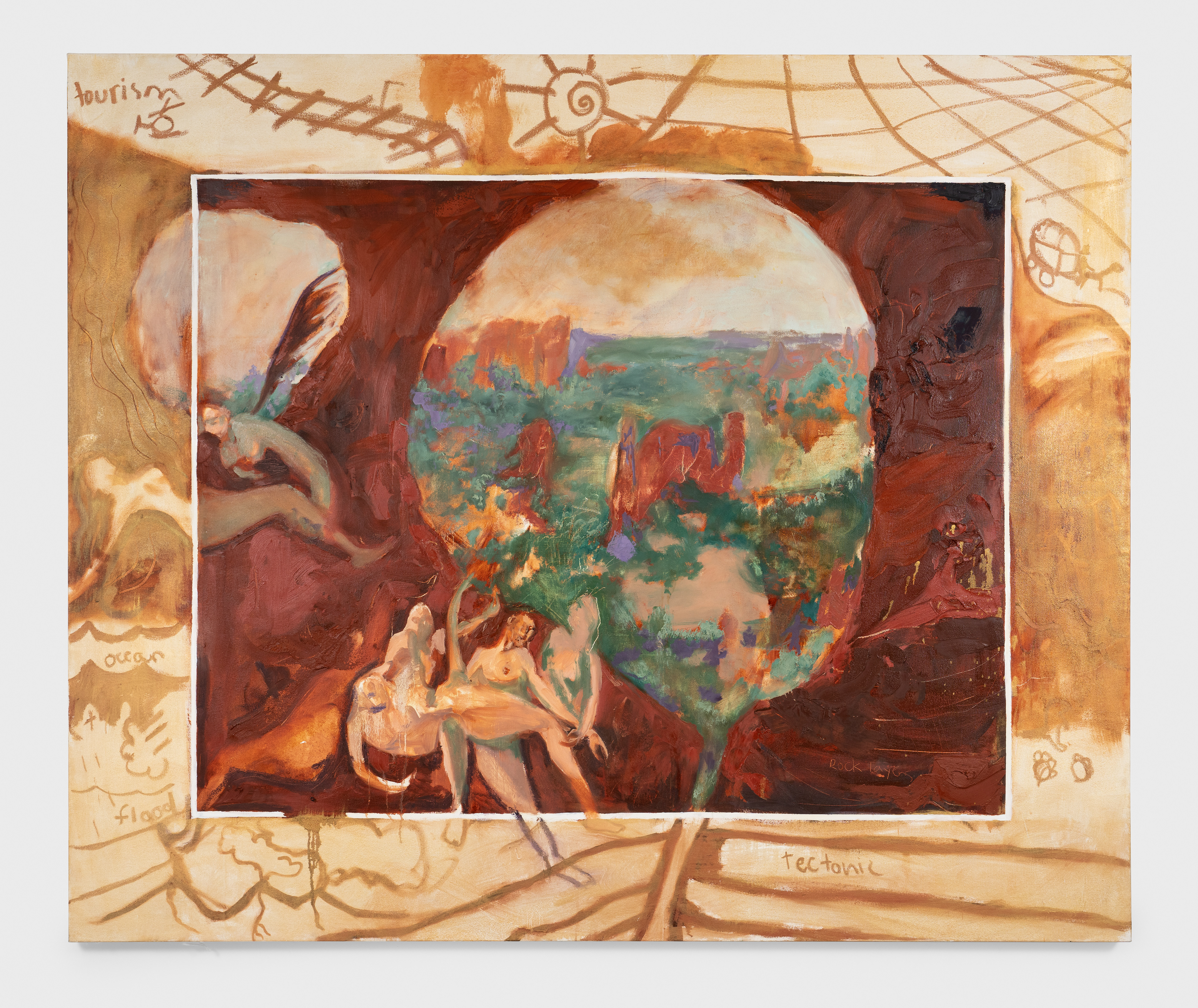 Cavernous Bodies | oil, oil stick, and gold powder on linen | 84 by 70 by 2 inches | 2022