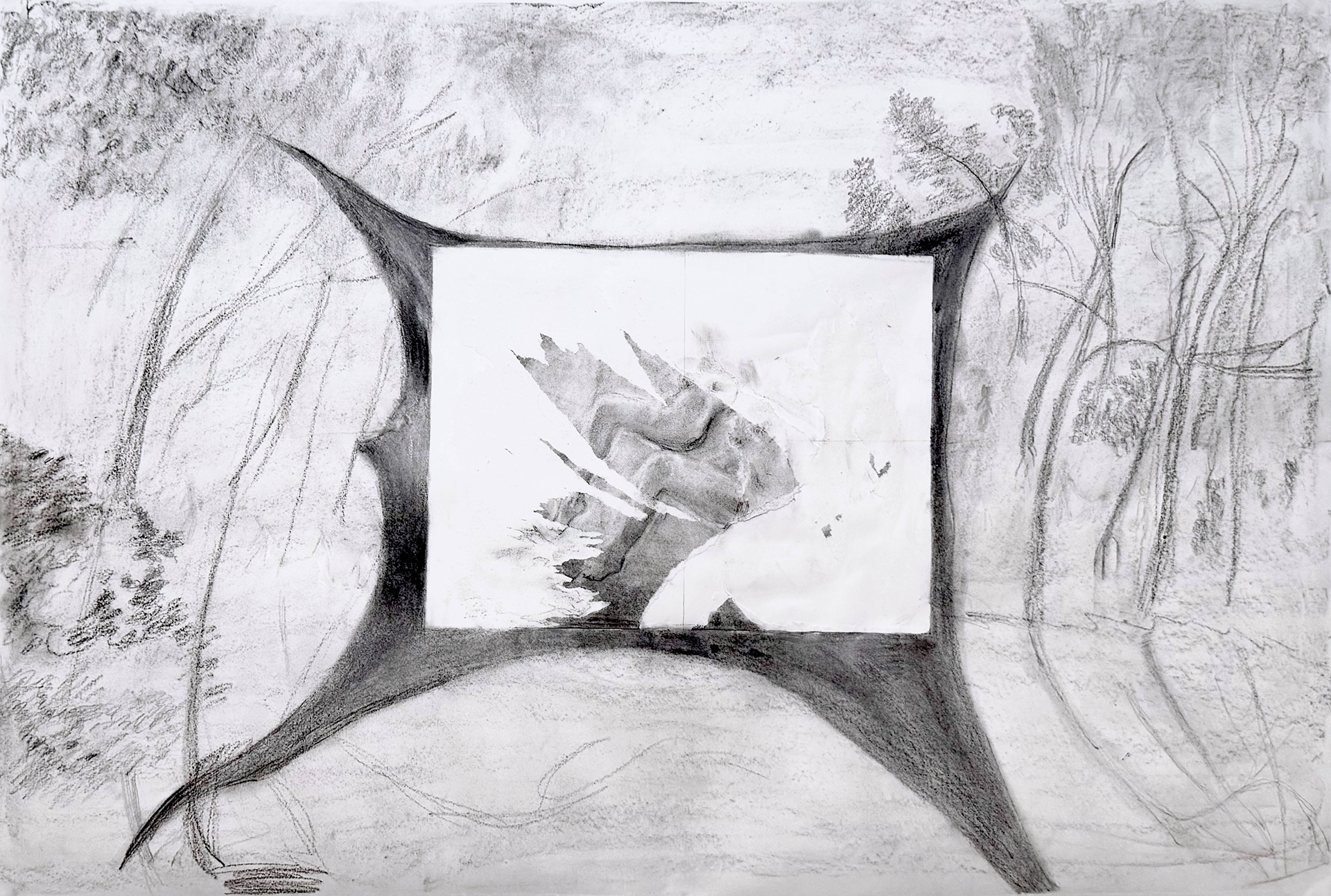 With/held | charcoal graphite on canvas | 32 x 22  inches | 2025