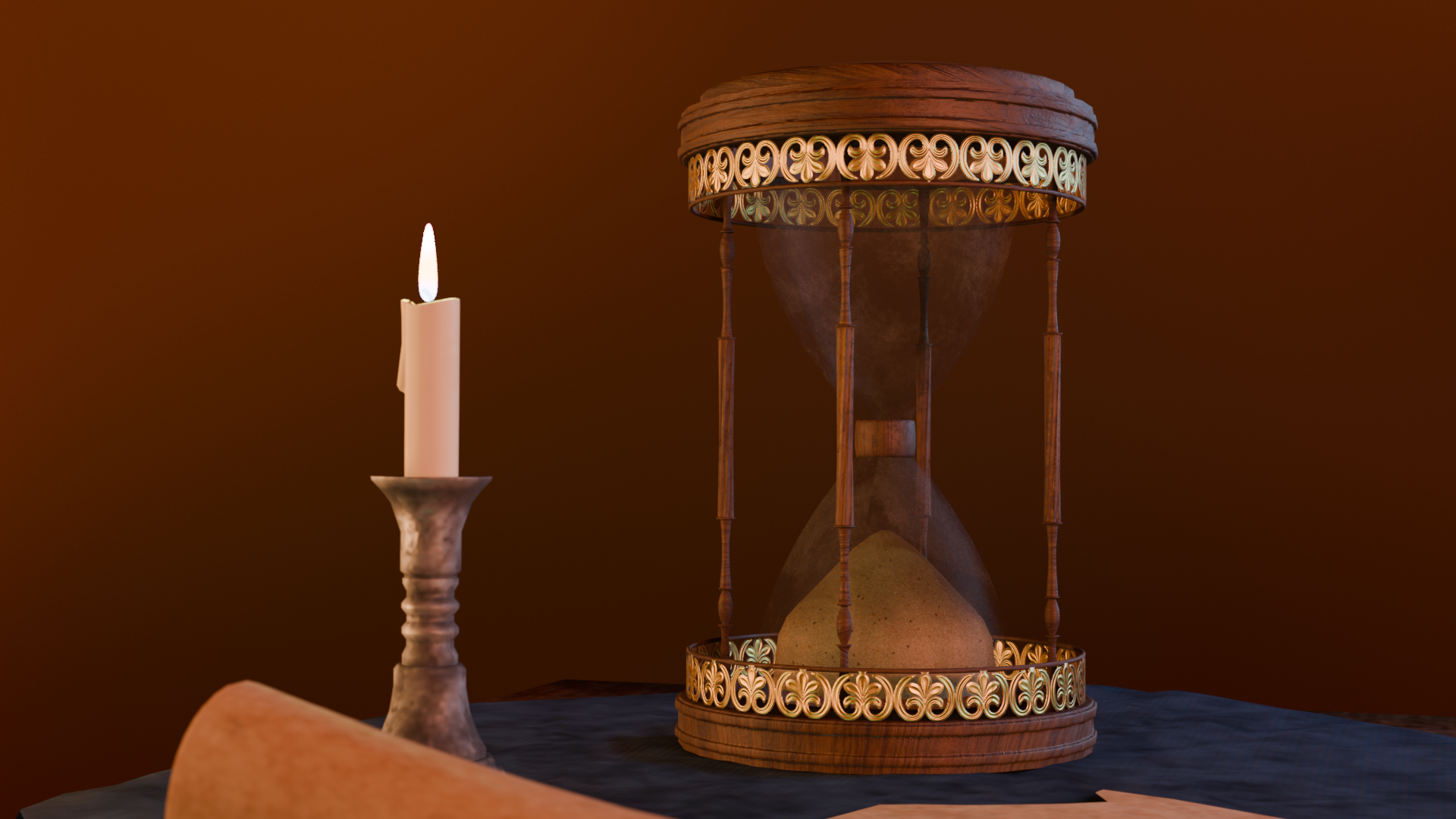 Hourglass next to the candle