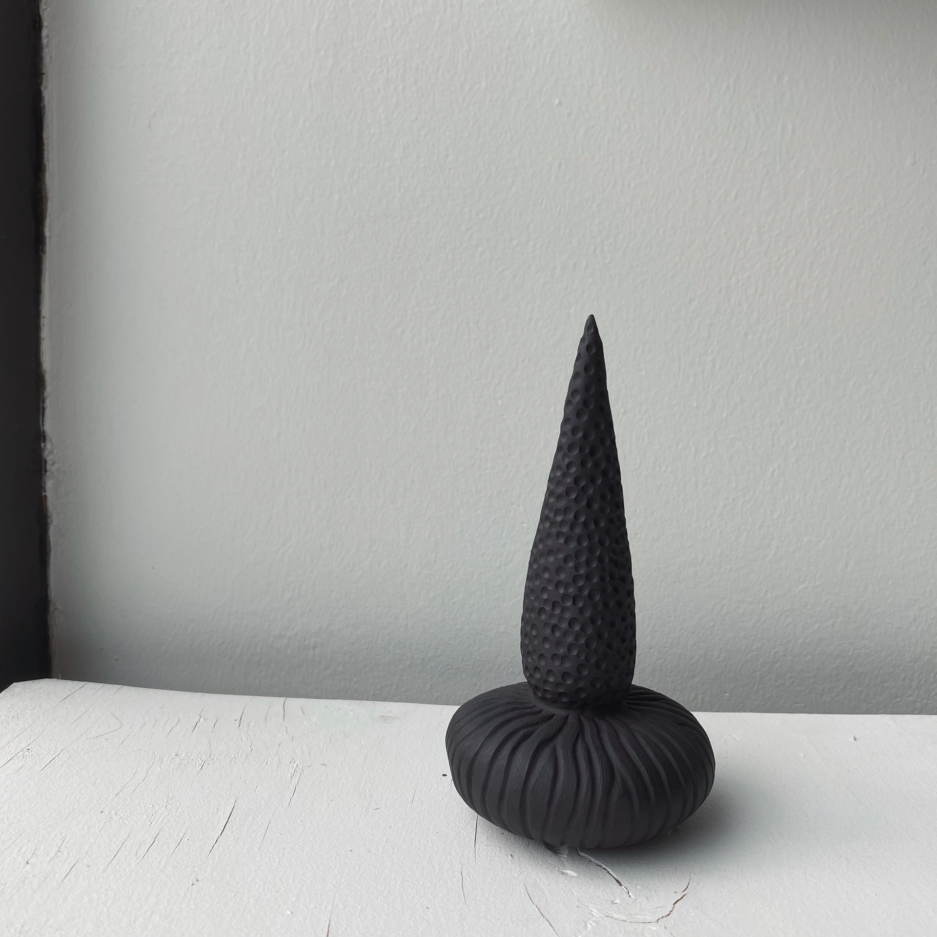 Geometric Whimsy, black clay fired in 1200 °C, 10 x 10 cm, 2023