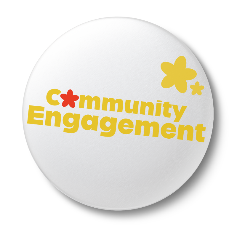 A white button with Yellow text reads 'Community Engagement' and goes on to explain that the job of social media isn't over after you post because the most important part is actually engaging with your your followers after you post and before on their content as well as your own.