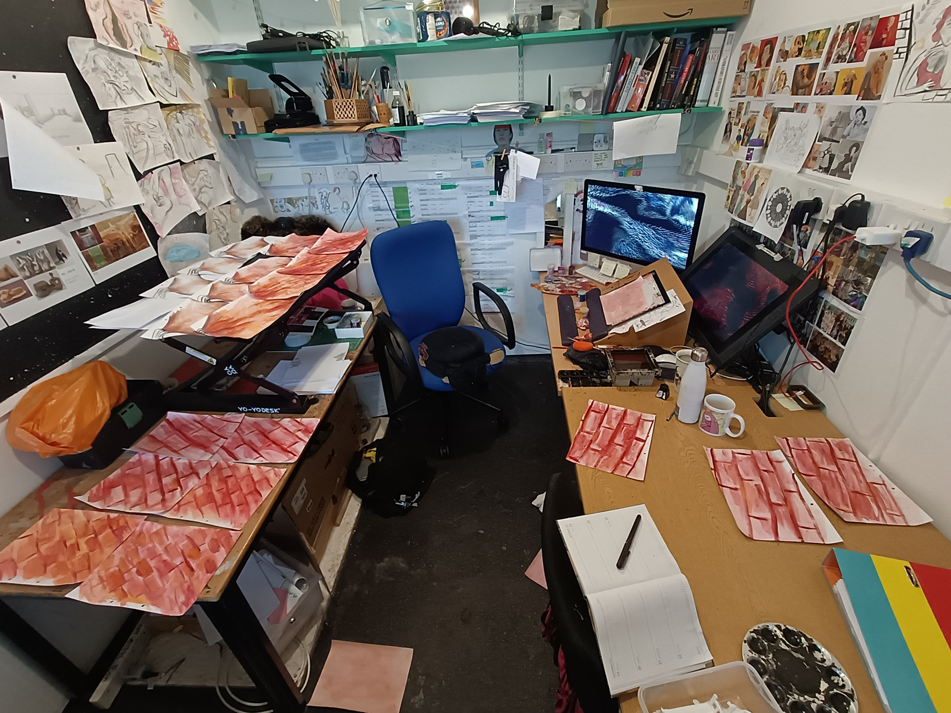 Painted frames drying