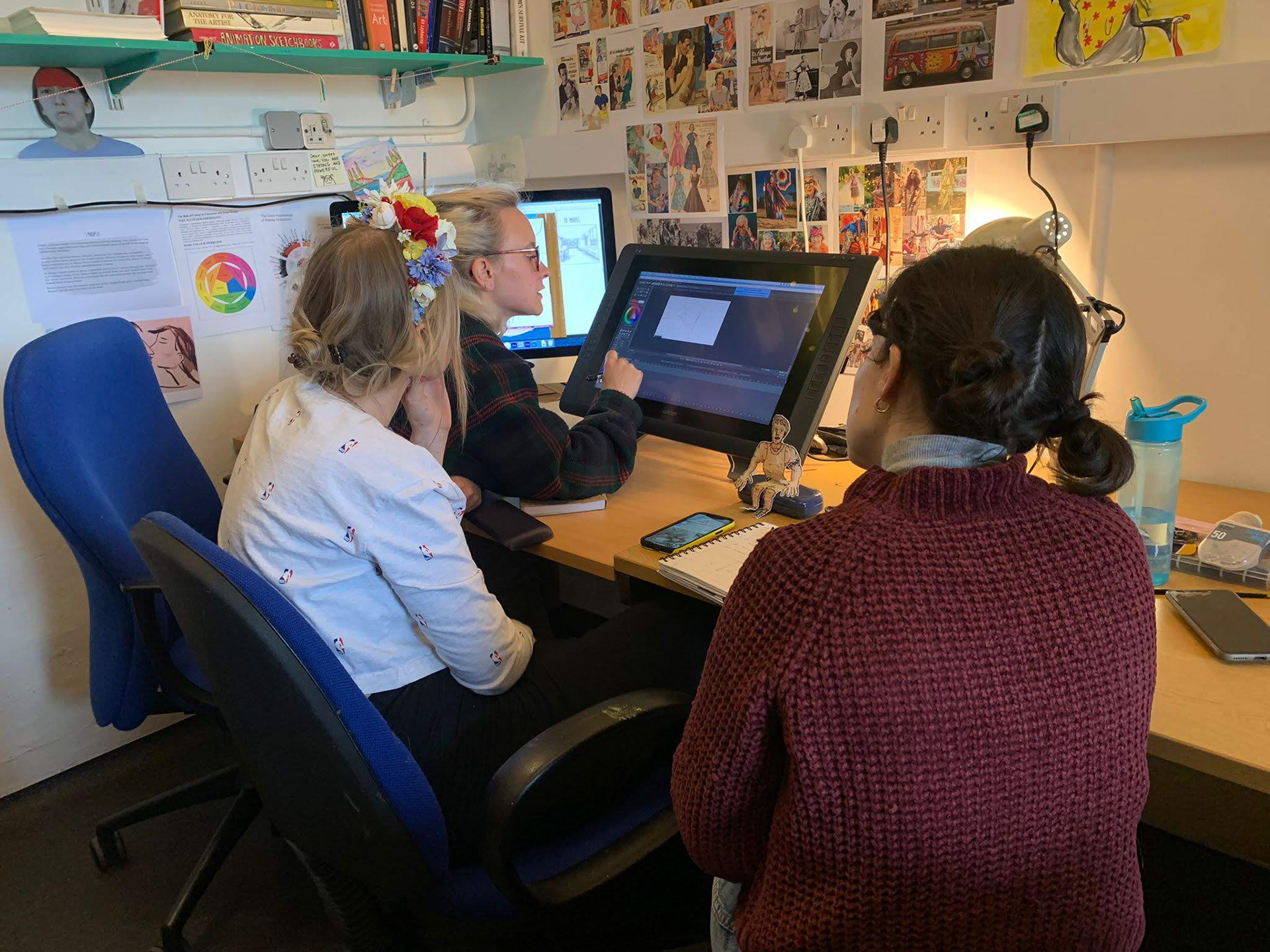 Darya, Helena and Ciara in pre-production