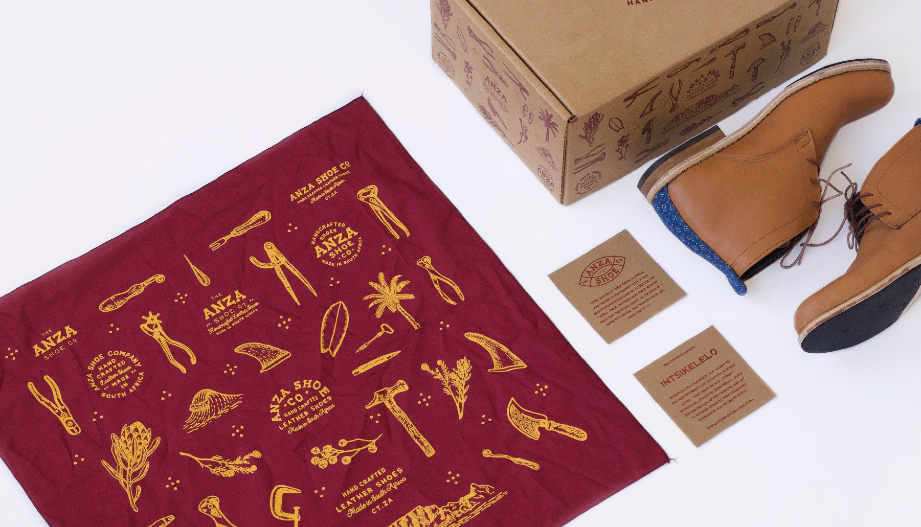 Branding, Hugh Fletcher Cox Design, Cape Town, Graphic design, packaging design, typography, illustration, Anza Shoe Company, Branding