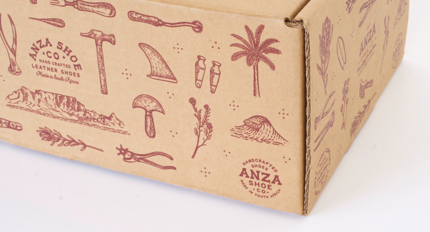 Branding, Hugh Fletcher Cox Design, Cape Town, Graphic design, packaging design, typography, illustration, Anza Shoe Company, Branding