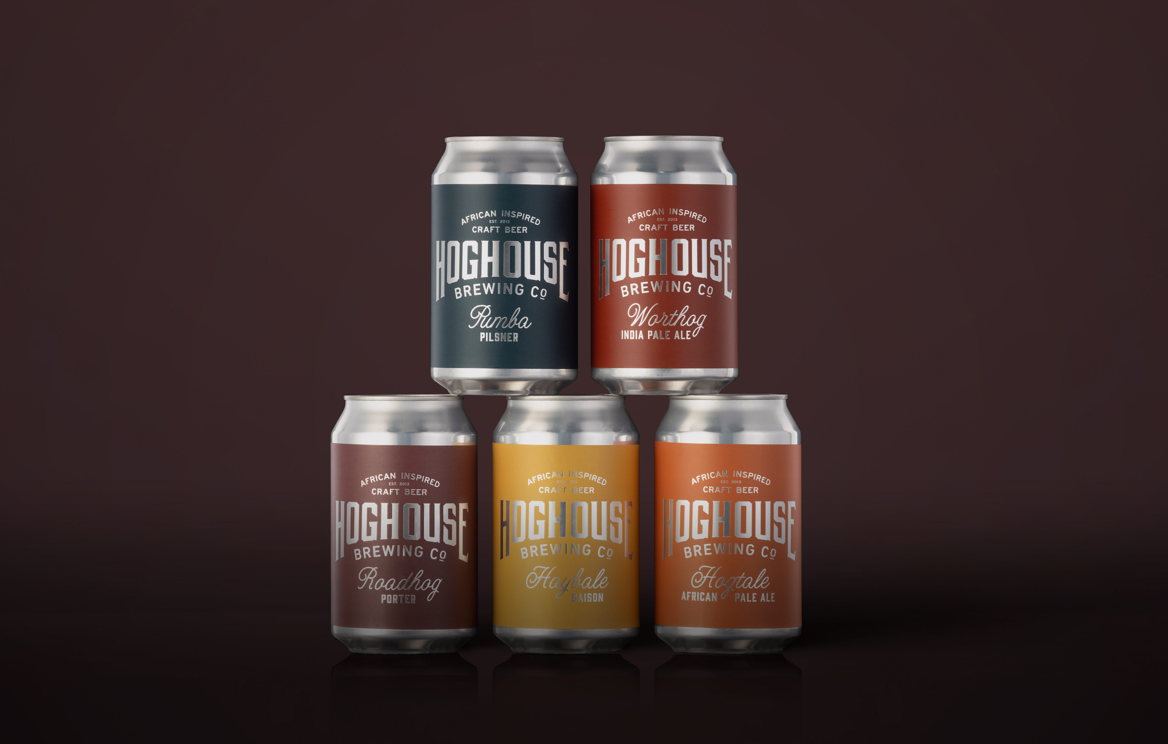 Hugh Fletcher Cox Design, Cape Town, Graphic design, packaging design, typography, illustration, Hoghouse Beer Cans