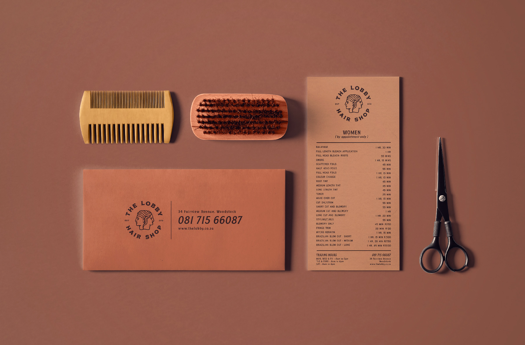 Branding, Hugh Fletcher Cox Design, Cape Town, Graphic design, packaging design, typography, illustration, The Lobby Hair Shop