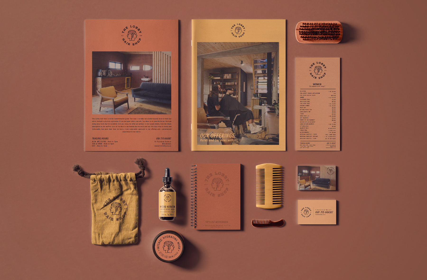 Branding, Hugh Fletcher Cox Design, Cape Town, Graphic design, packaging design, typography, illustration, The Lobby Hair Shop