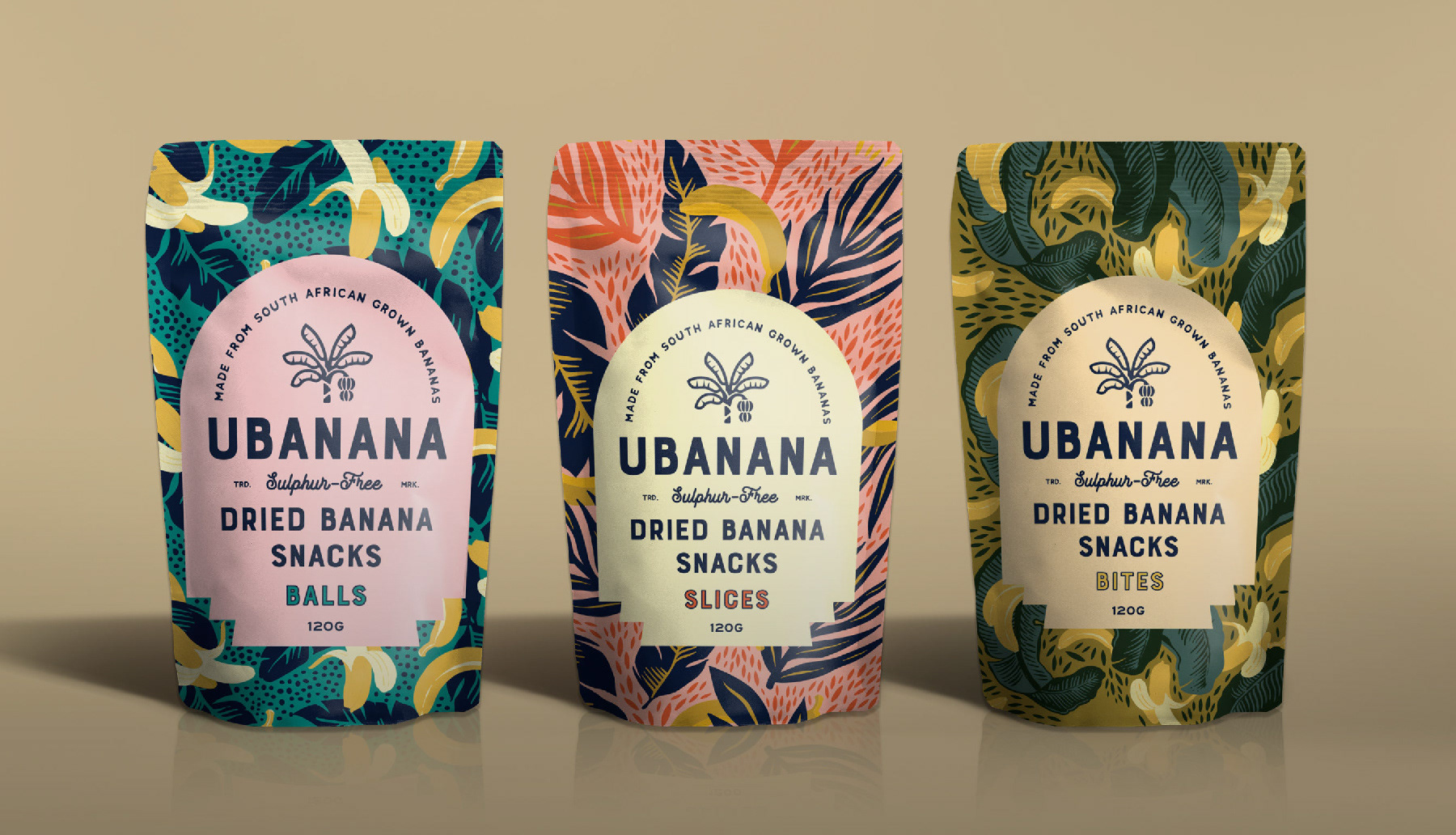 Hugh Fletcher Cox Design, Cape Town, Graphic design, packaging design, typography, illustration, pattern design, Ubanana Dried Banana Snacks
