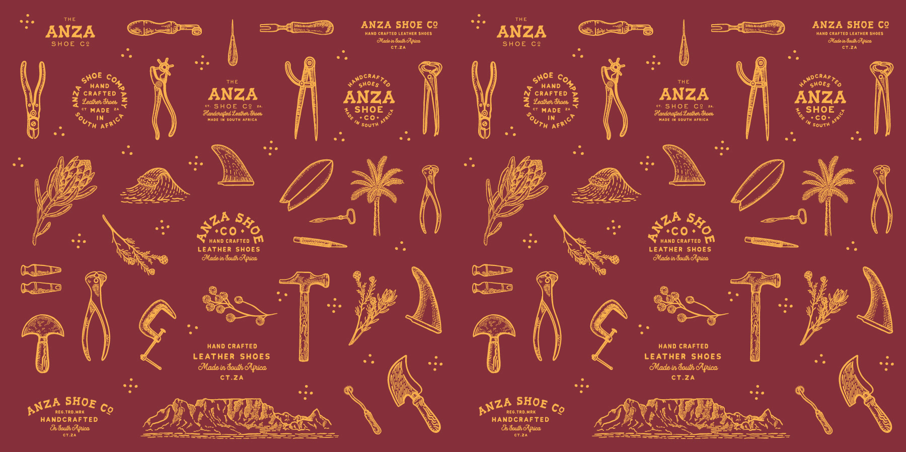 Branding, Hugh Fletcher Cox Design, Cape Town, Graphic design, packaging design, typography, illustration, Anza Shoe Company, Branding