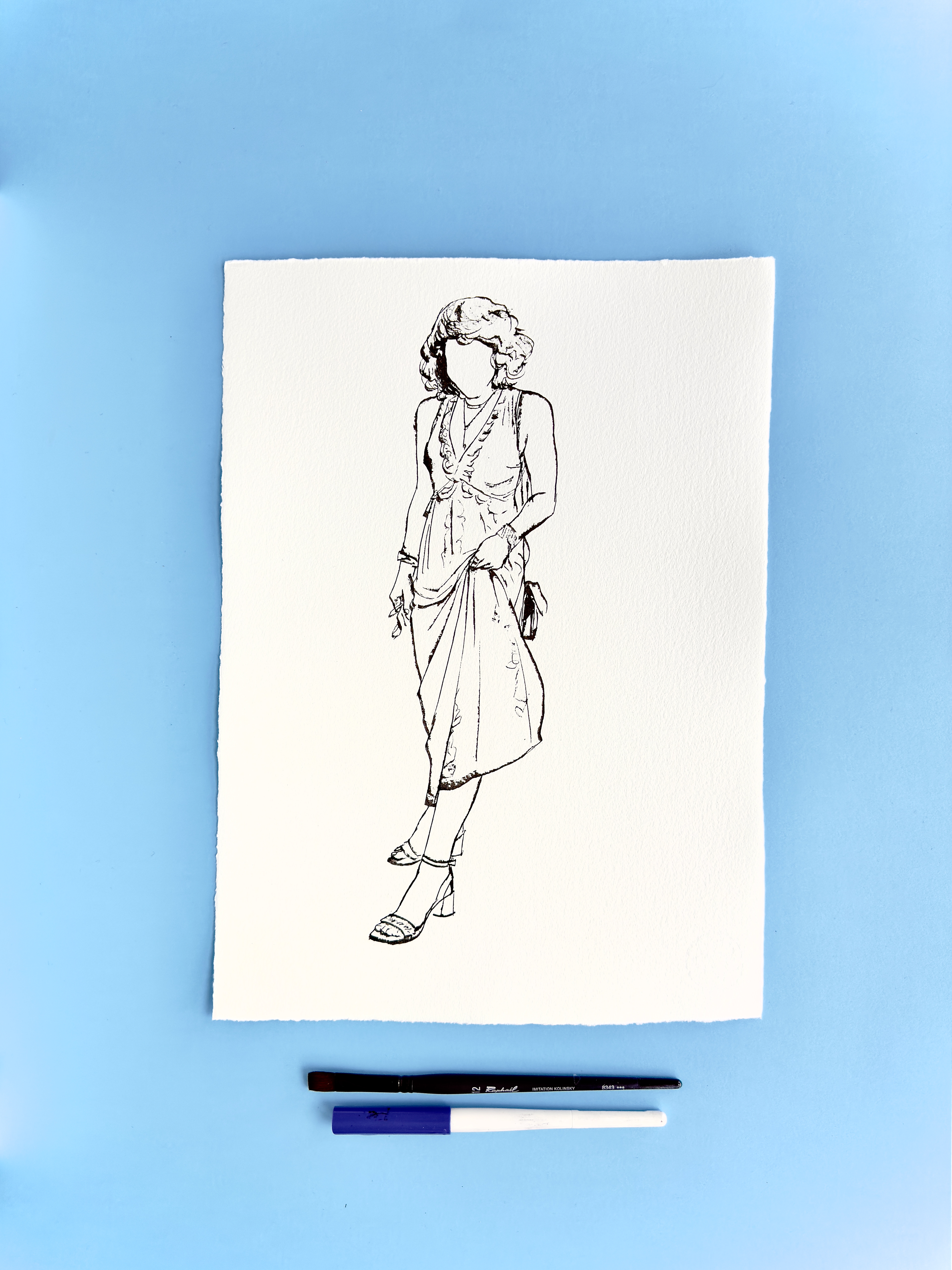 I DRAW YOU is an ongoing series of contemporary figure drawings exploring everyday bodies, fashion, and movement through expressive ink linework on textured cotton paper. Each piece captures real people in natural, unposed moments—walking, skating, taking selfies, or simply inhabiting their clothes—transforming daily gestures into minimal, dynamic portraiture.  Drawn with a combination of brush, parallel pen, and ink, the series focuses on gesture, proportion, and character, emphasising rhythm and immediacy over facial detail. Instead of traditional portrait likeness, the drawings celebrate silhouette, attitude, and personal style, making each figure both intimate and universal.  These original artworks sit at the crossroads of illustration, fashion drawing, and figurative art, making them ideal for collectors interested in line art, contemporary drawing, and minimal ink portraits. Every piece is hand-drawn on archival 250–300g paper, preserving the texture and spontaneity of the process.  Perfect for art lovers looking for unique figure drawings, modern ink artwork, or original works on paper that highlight the beauty of everyday bodies and the immediacy of the drawn line.