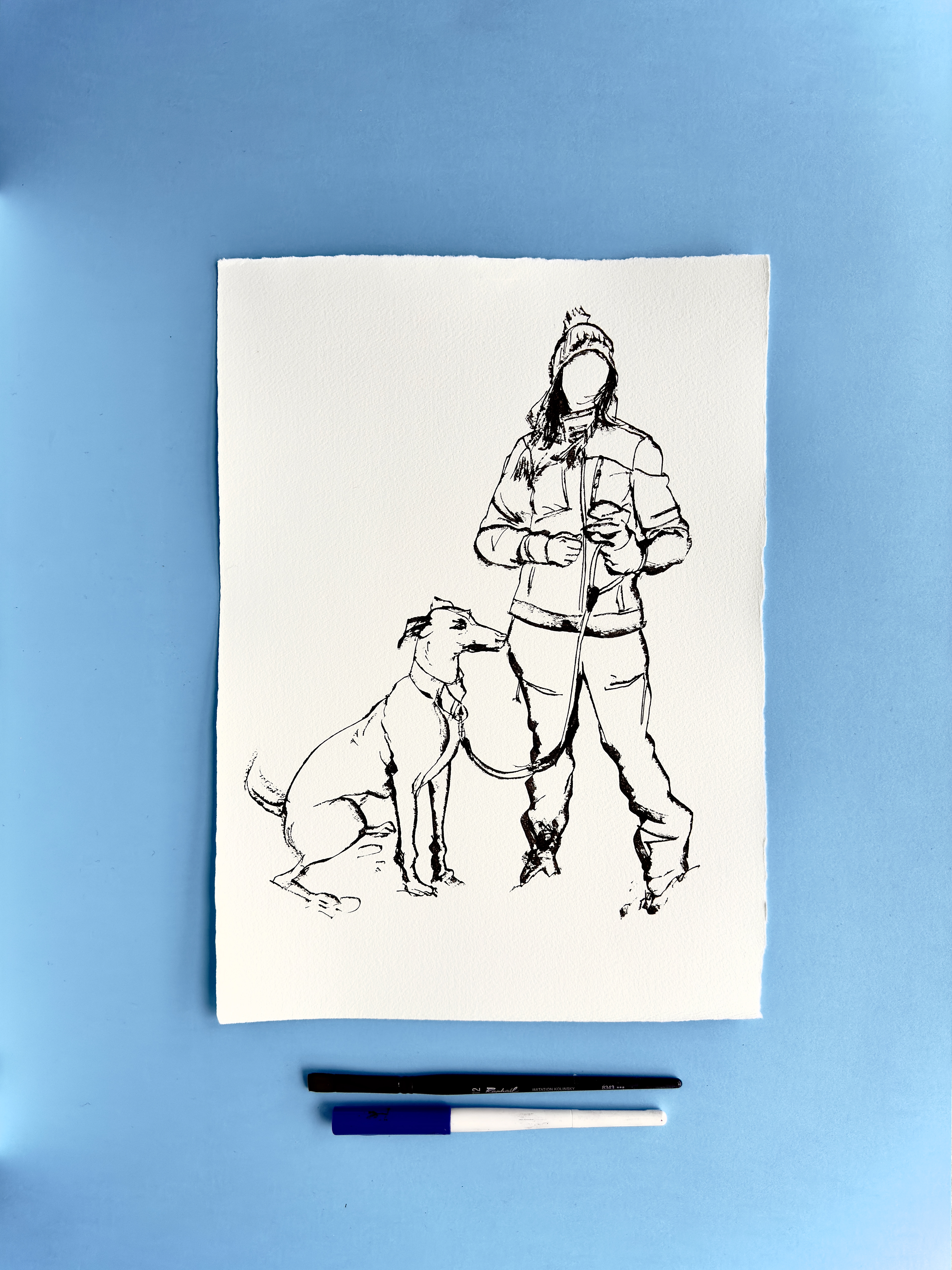 I DRAW YOU is an ongoing series of contemporary figure drawings exploring everyday bodies, fashion, and movement through expressive ink linework on textured cotton paper. Each piece captures real people in natural, unposed moments—walking, skating, taking selfies, or simply inhabiting their clothes—transforming daily gestures into minimal, dynamic portraiture.  Drawn with a combination of brush, parallel pen, and ink, the series focuses on gesture, proportion, and character, emphasising rhythm and immediacy over facial detail. Instead of traditional portrait likeness, the drawings celebrate silhouette, attitude, and personal style, making each figure both intimate and universal.  These original artworks sit at the crossroads of illustration, fashion drawing, and figurative art, making them ideal for collectors interested in line art, contemporary drawing, and minimal ink portraits. Every piece is hand-drawn on archival 250–300g paper, preserving the texture and spontaneity of the process.  Perfect for art lovers looking for unique figure drawings, modern ink artwork, or original works on paper that highlight the beauty of everyday bodies and the immediacy of the drawn line.