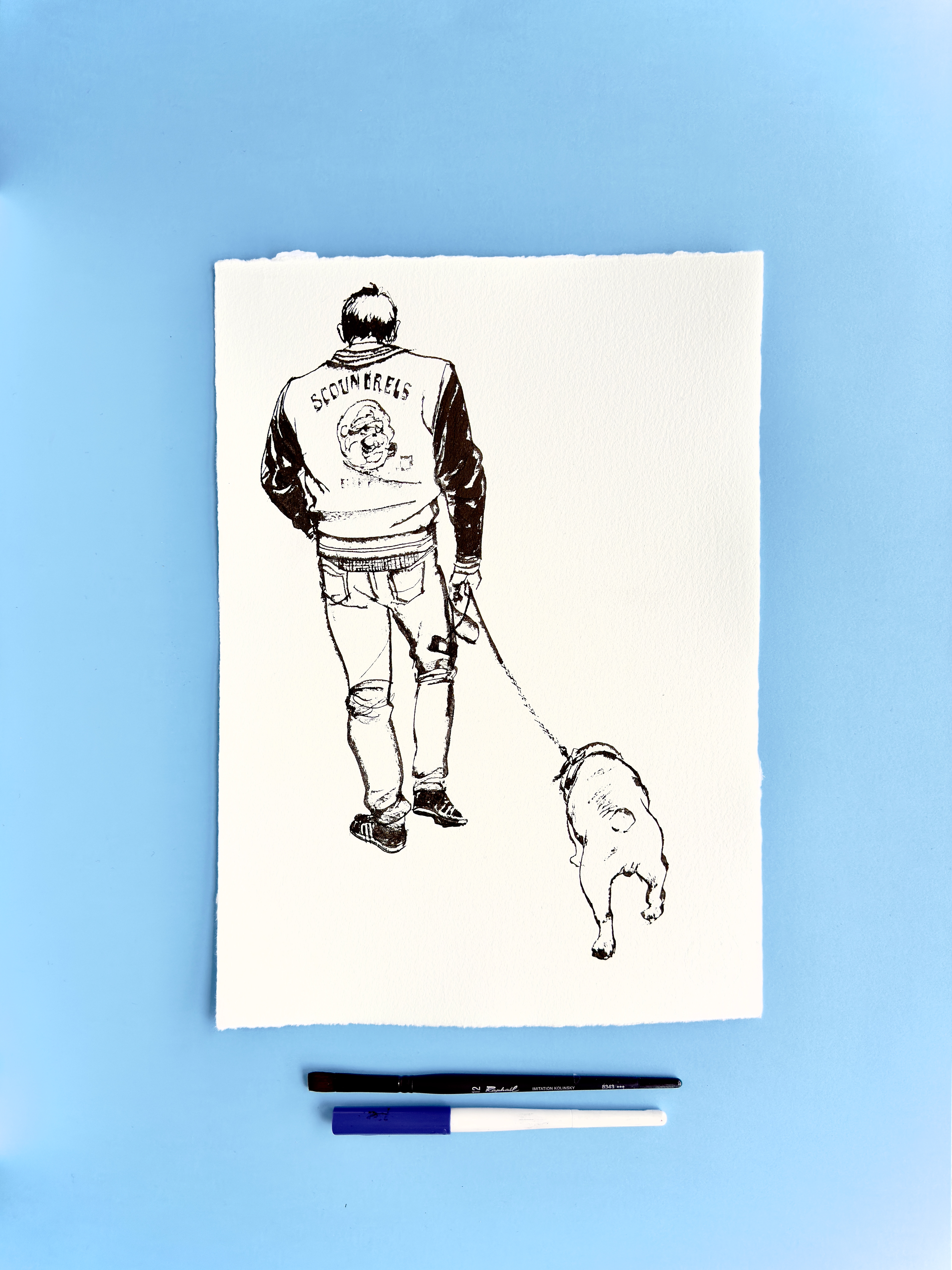 I DRAW YOU is an ongoing series of contemporary figure drawings exploring everyday bodies, fashion, and movement through expressive ink linework on textured cotton paper. Each piece captures real people in natural, unposed moments—walking, skating, taking selfies, or simply inhabiting their clothes—transforming daily gestures into minimal, dynamic portraiture.  Drawn with a combination of brush, parallel pen, and ink, the series focuses on gesture, proportion, and character, emphasising rhythm and immediacy over facial detail. Instead of traditional portrait likeness, the drawings celebrate silhouette, attitude, and personal style, making each figure both intimate and universal.  These original artworks sit at the crossroads of illustration, fashion drawing, and figurative art, making them ideal for collectors interested in line art, contemporary drawing, and minimal ink portraits. Every piece is hand-drawn on archival 250–300g paper, preserving the texture and spontaneity of the process.  Perfect for art lovers looking for unique figure drawings, modern ink artwork, or original works on paper that highlight the beauty of everyday bodies and the immediacy of the drawn line.